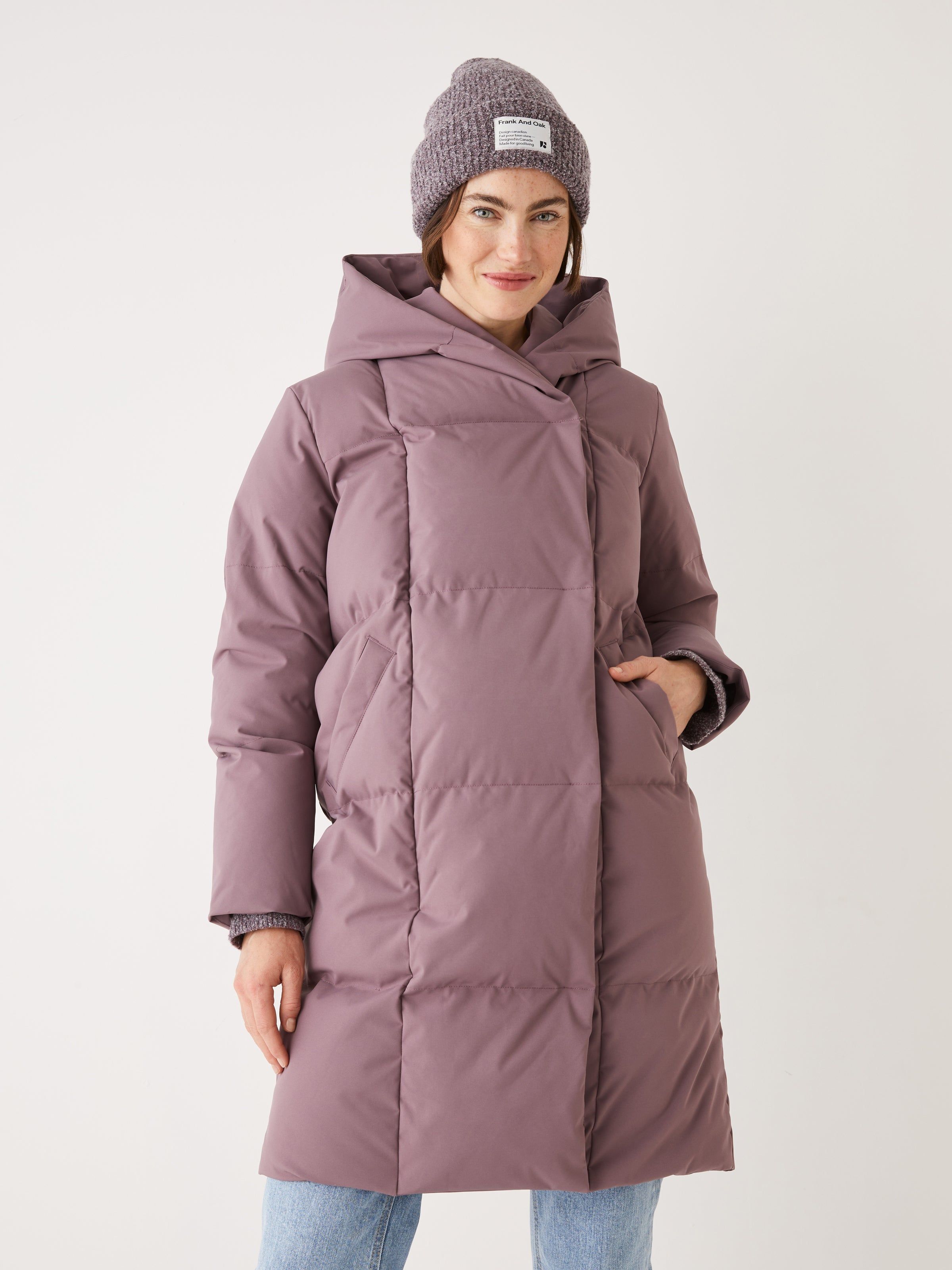 The Hygge Puffer Coat in Purple sold by Frank & Oak