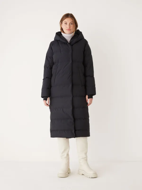 The Highland Long Puffer Coat in Black sold by Frank & Oak