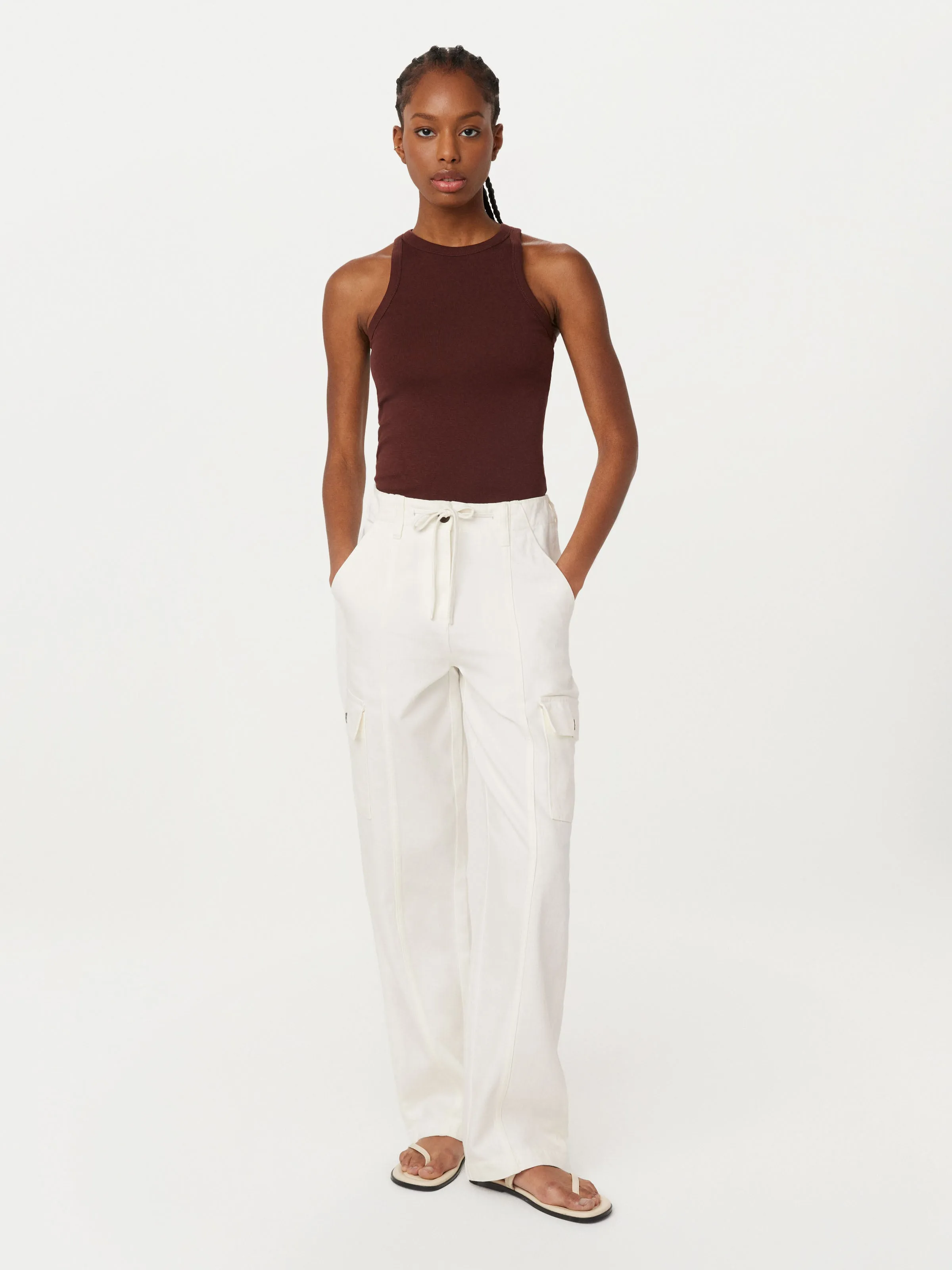 The Annie Loose Cargo Pant in White sold by Frank & Oak