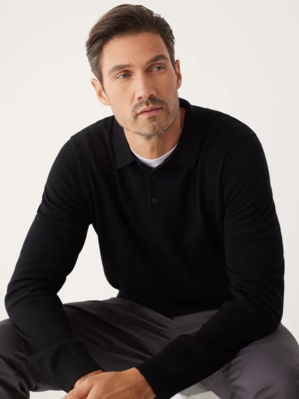 The Merino Polo Sweater in Steel Blue sold by Frank & Oak