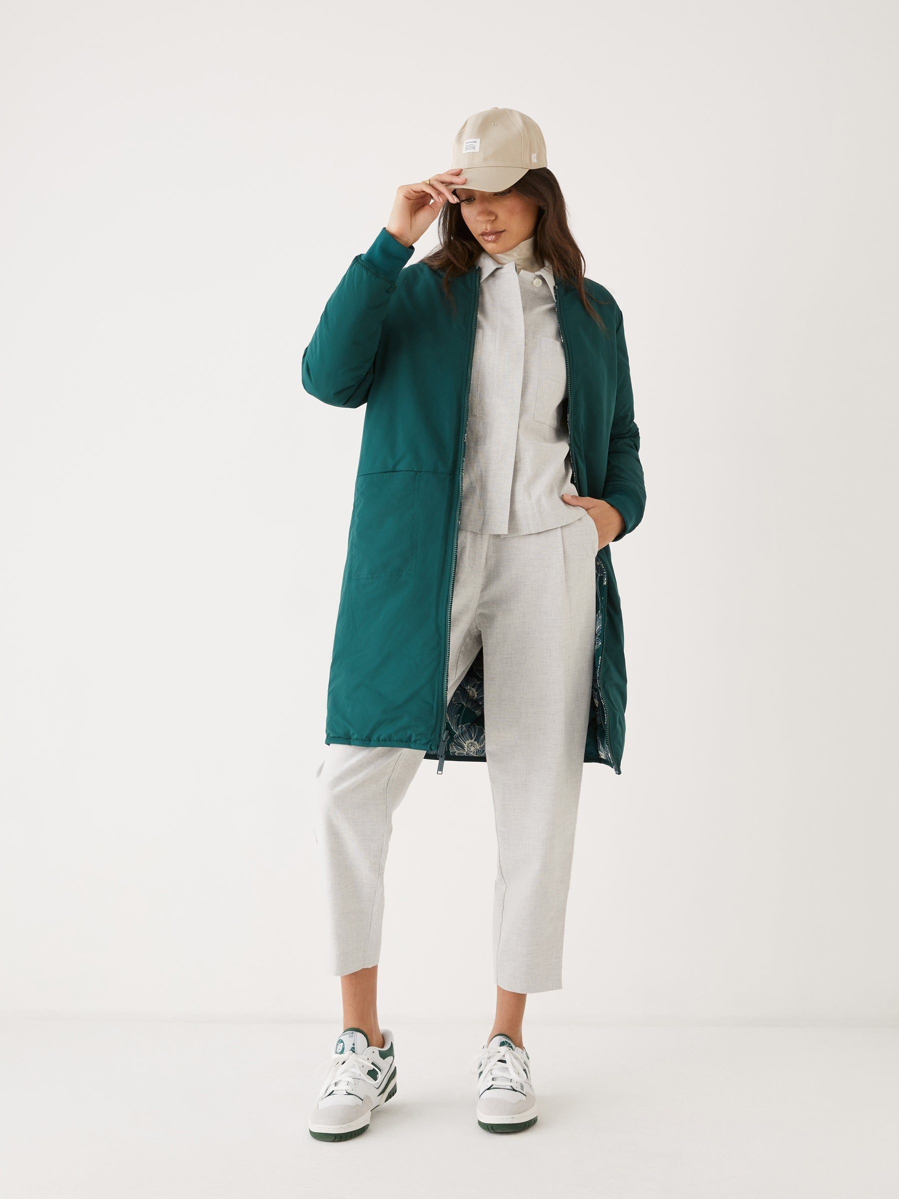 The Printed Skyline Reversible Bomber in Dark Green sold by Frank & Oak product image thumbnail 2