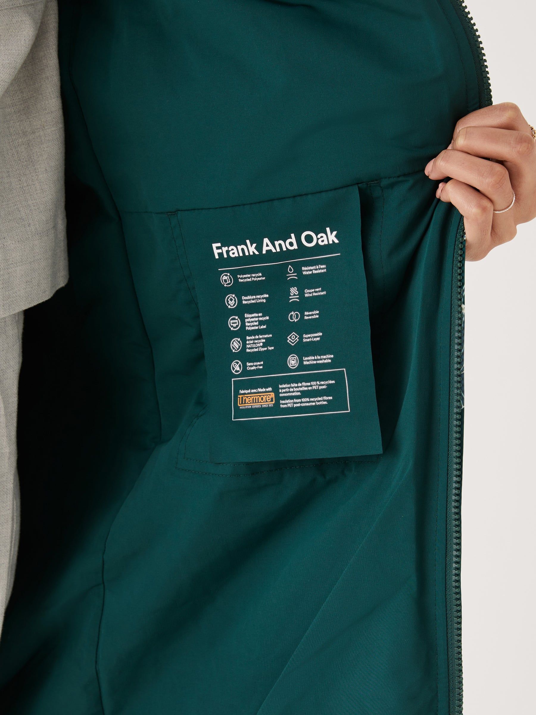 The Printed Skyline Reversible Bomber in Dark Green sold by Frank & Oak product image thumbnail 7