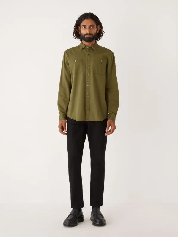 The Washed Worker Shirt in Dark Olive sold by Frank & Oak