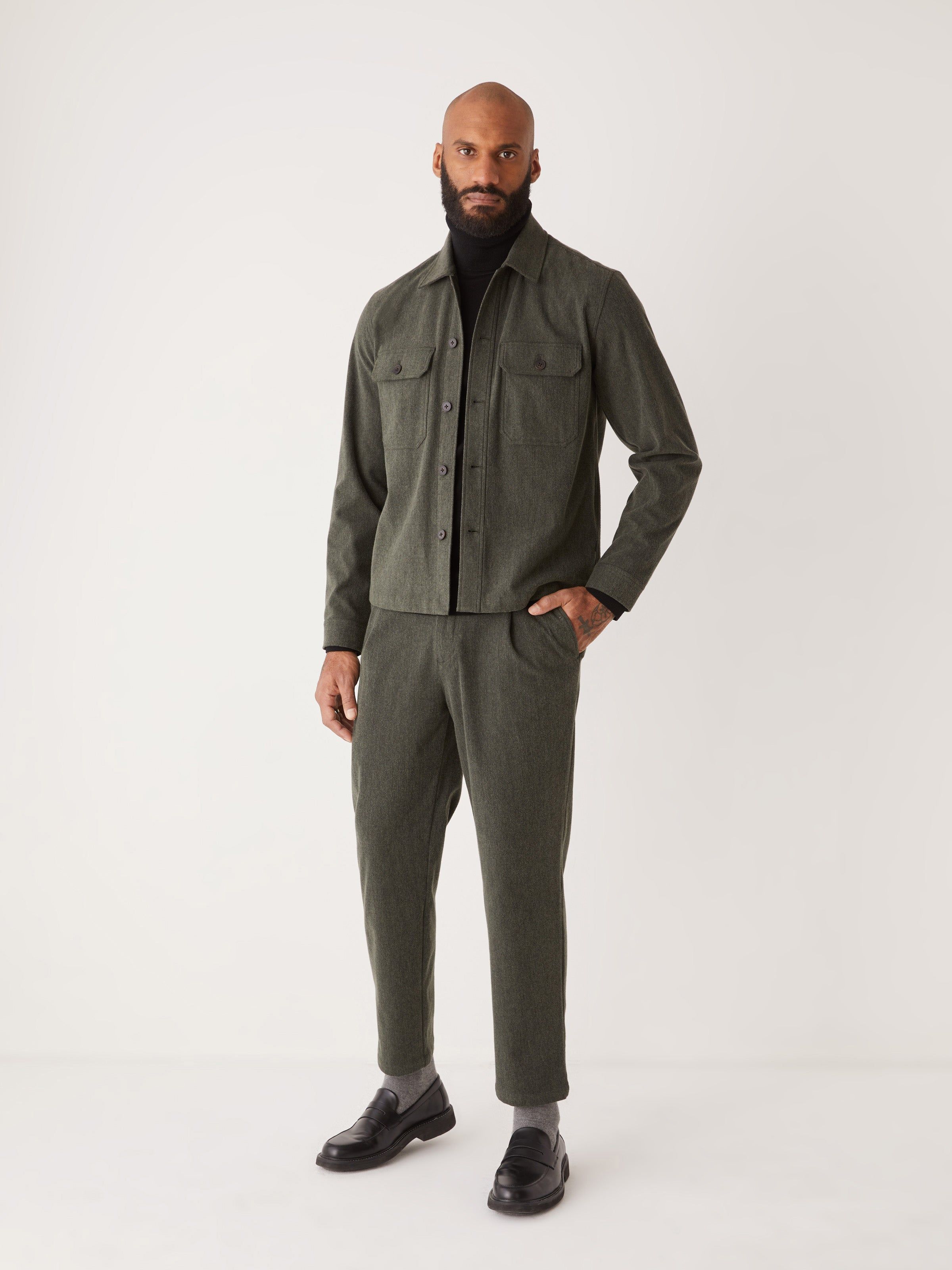 The Flex Brushed Overshirt in Green sold by Frank & Oak product image thumbnail 3