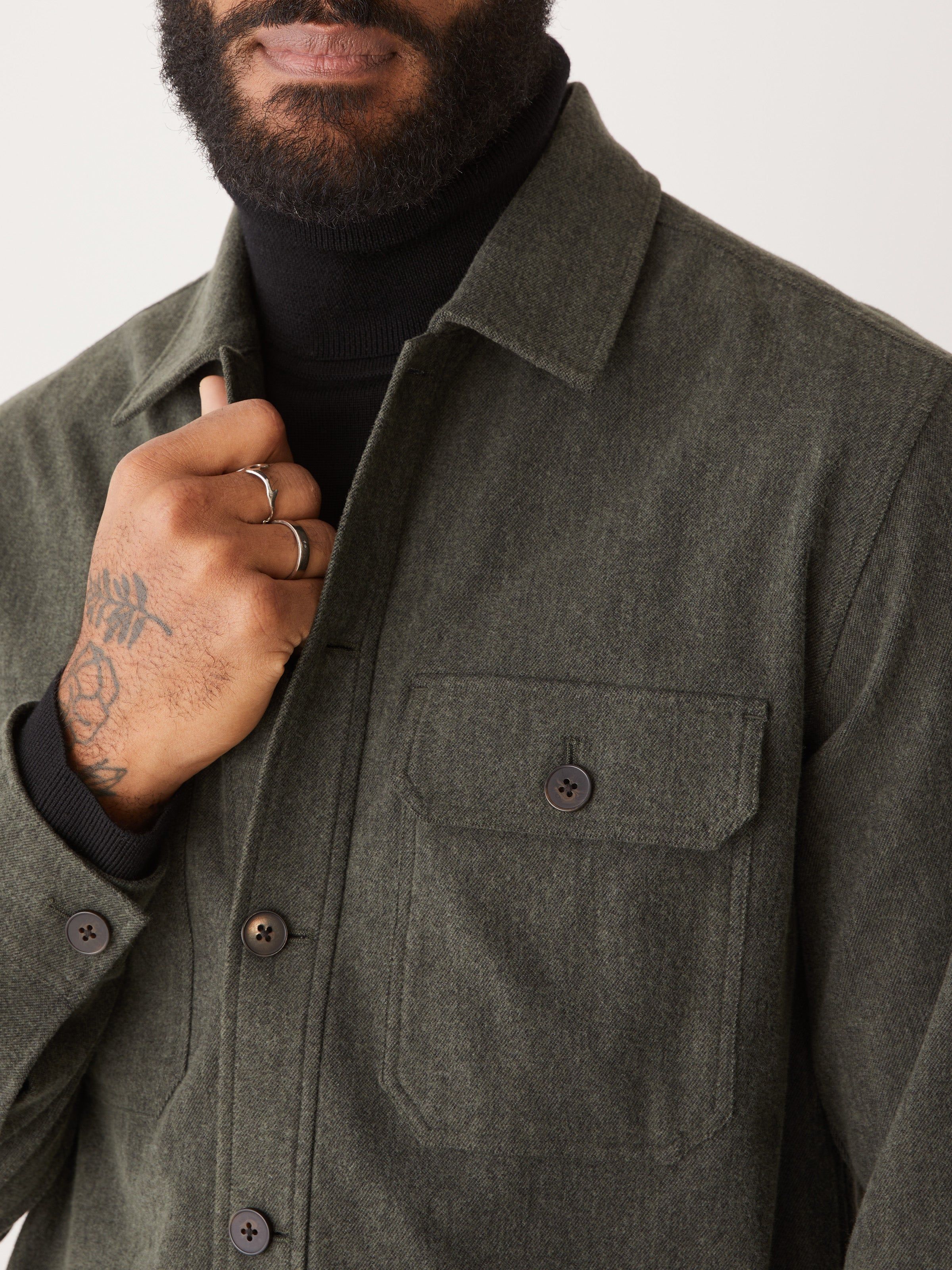 The Flex Brushed Overshirt in Green sold by Frank & Oak product image thumbnail 2