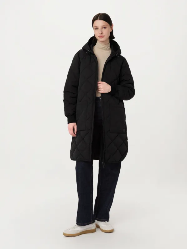 The Skyline Maxi Hooded Coat in Black sold by Frank & Oak