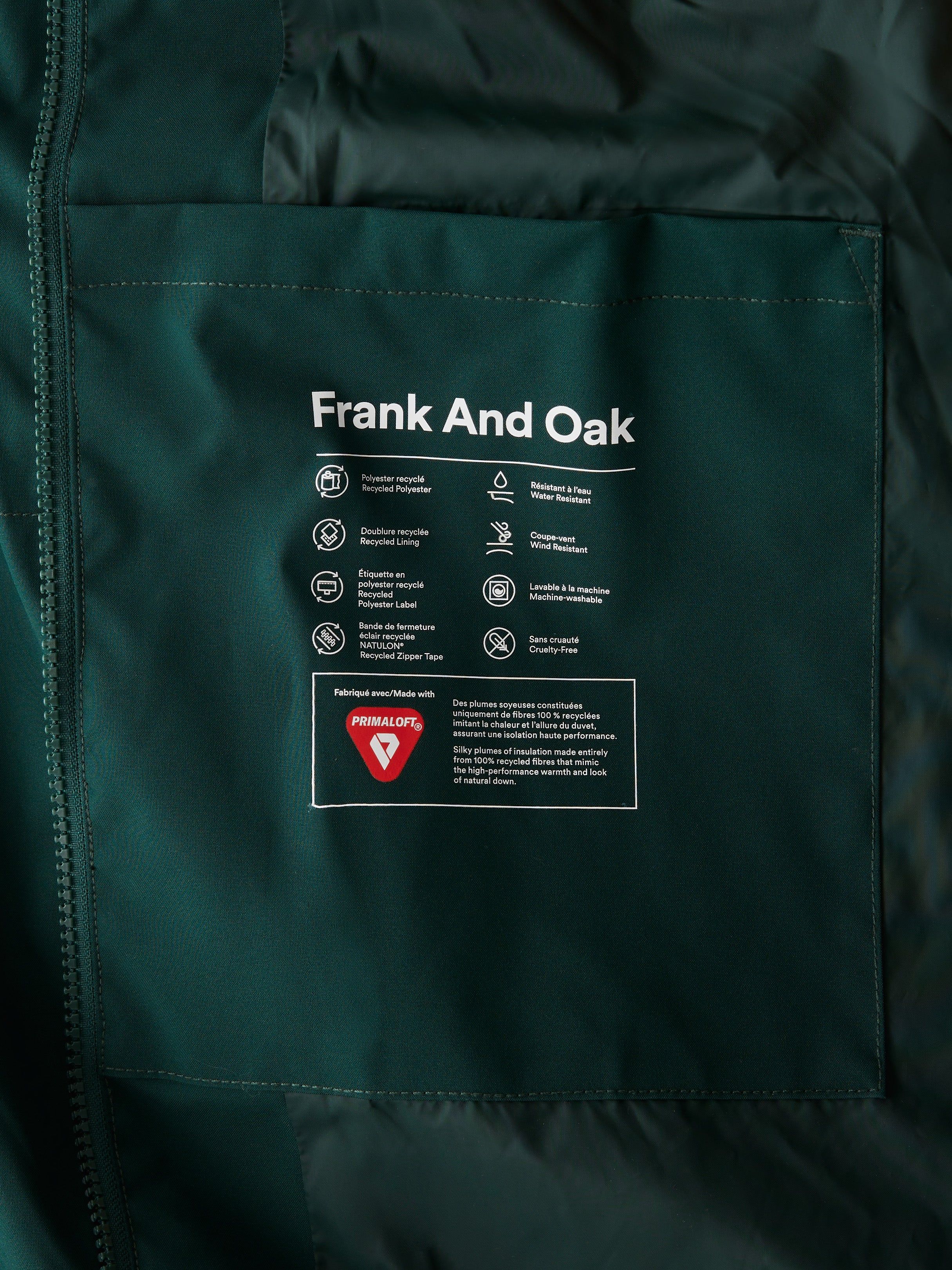 The Highland Long Puffer Coat in Pine Grove sold by Frank & Oak product image thumbnail 8