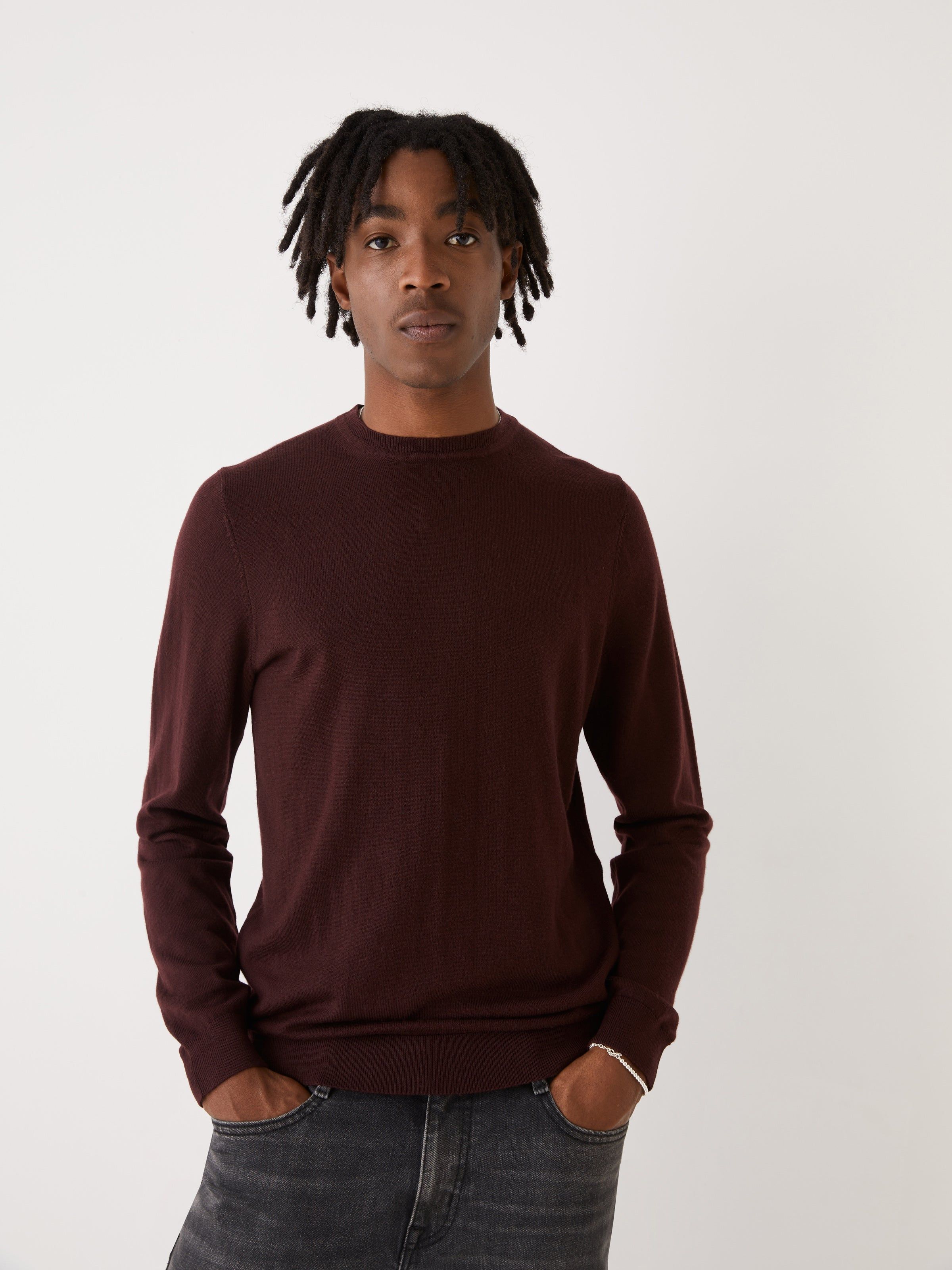 The Merino Wool Knit Sweater in Dark Red sold by Frank & Oak