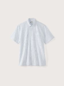The Short-Sleeved Striped Seersucker Shirt in Blue sold by Frank & Oak