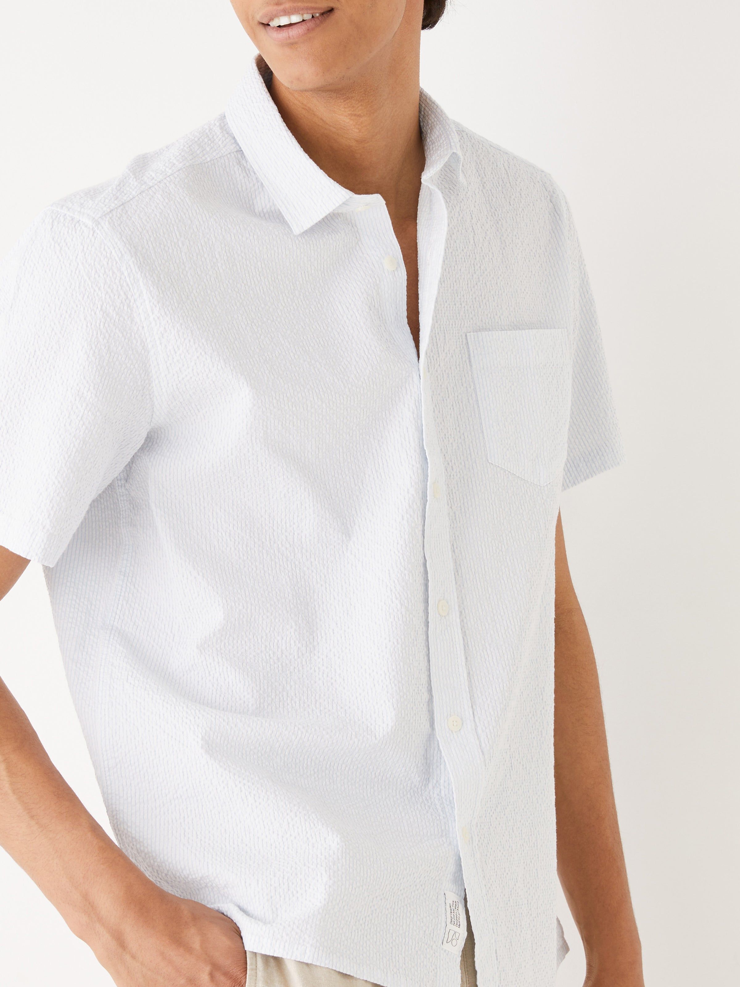 The Short-Sleeved Striped Seersucker Shirt in Blue sold by Frank & Oak product image thumbnail 2