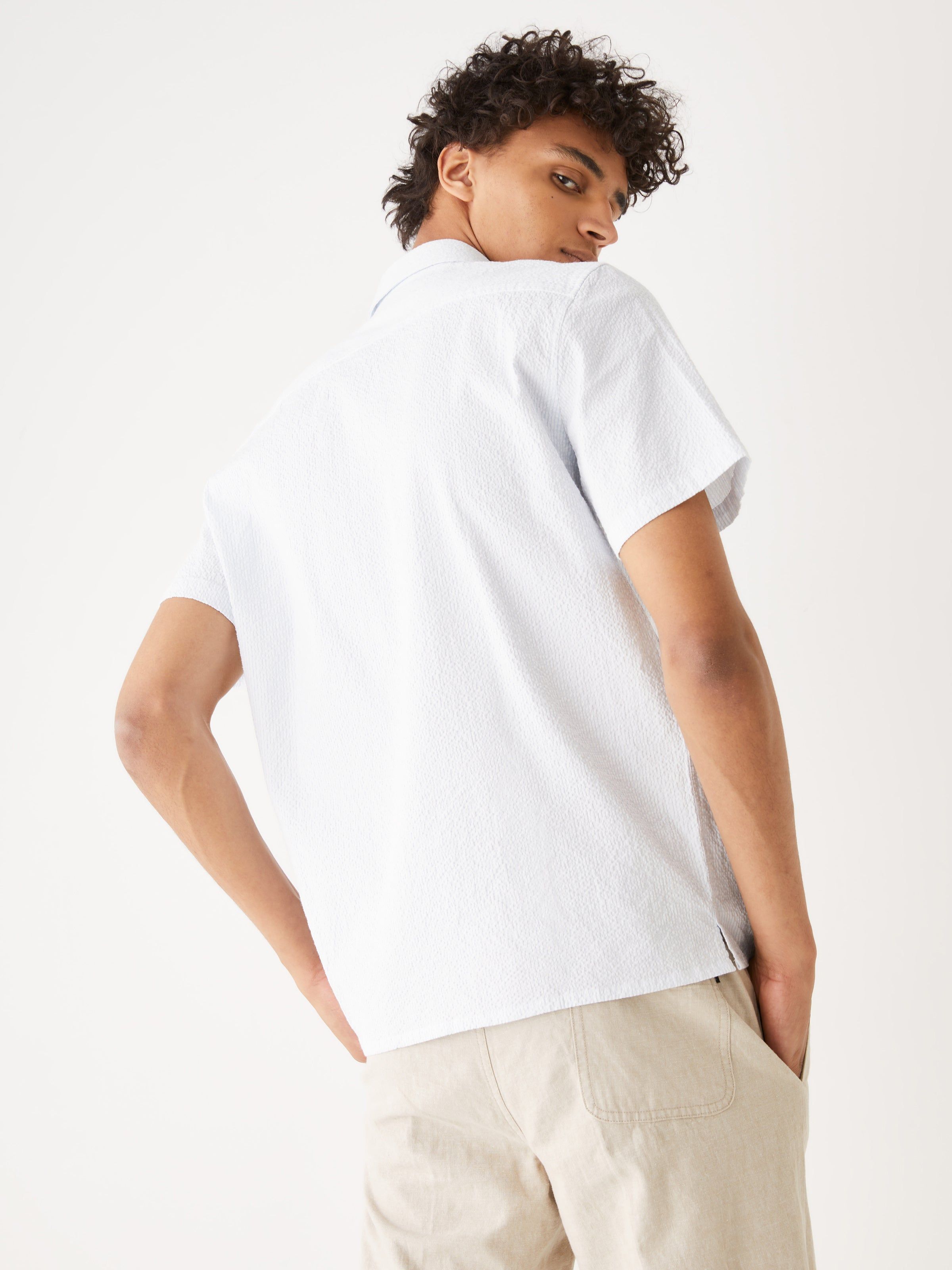 The Short-Sleeved Striped Seersucker Shirt in Blue sold by Frank & Oak product image thumbnail 4