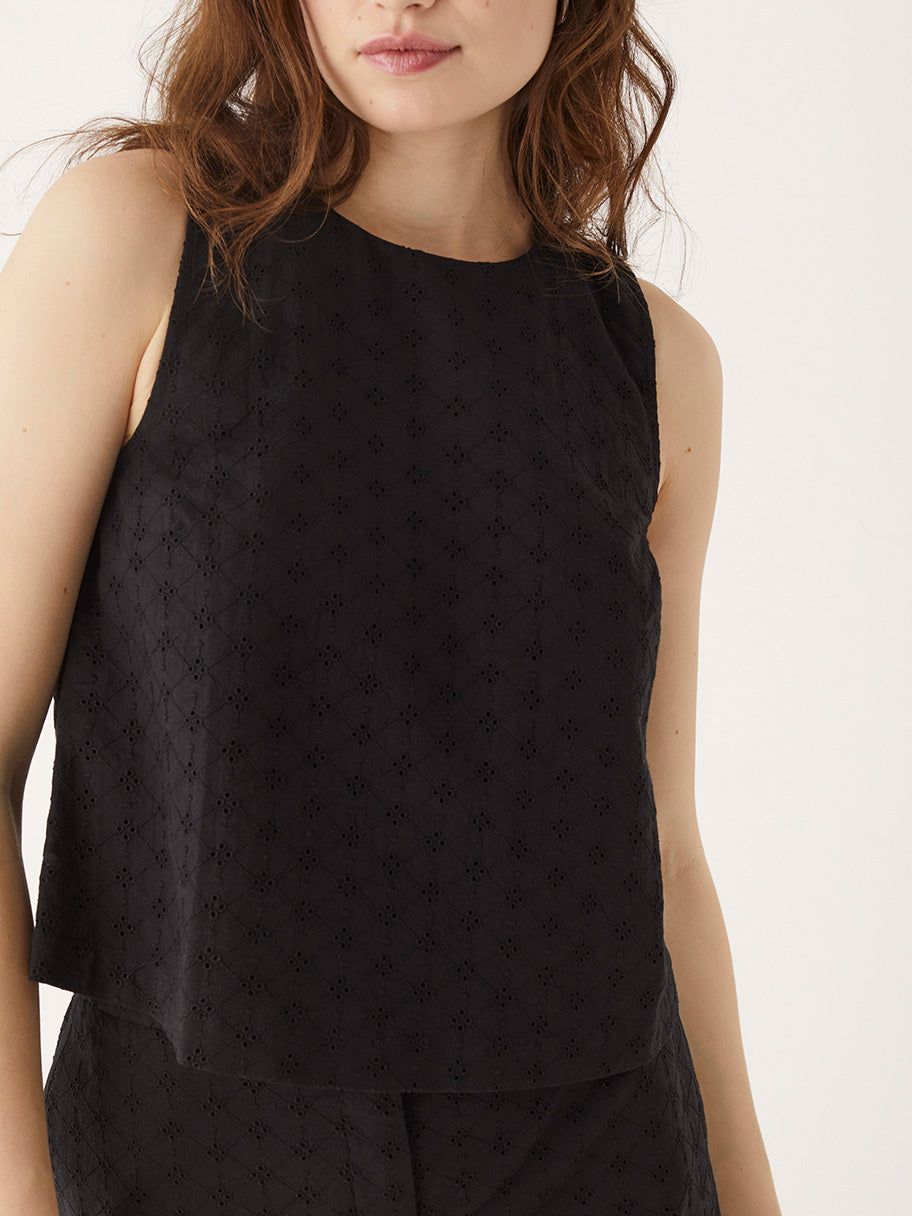 The Embroidered Shell Top in Black sold by Frank & Oak