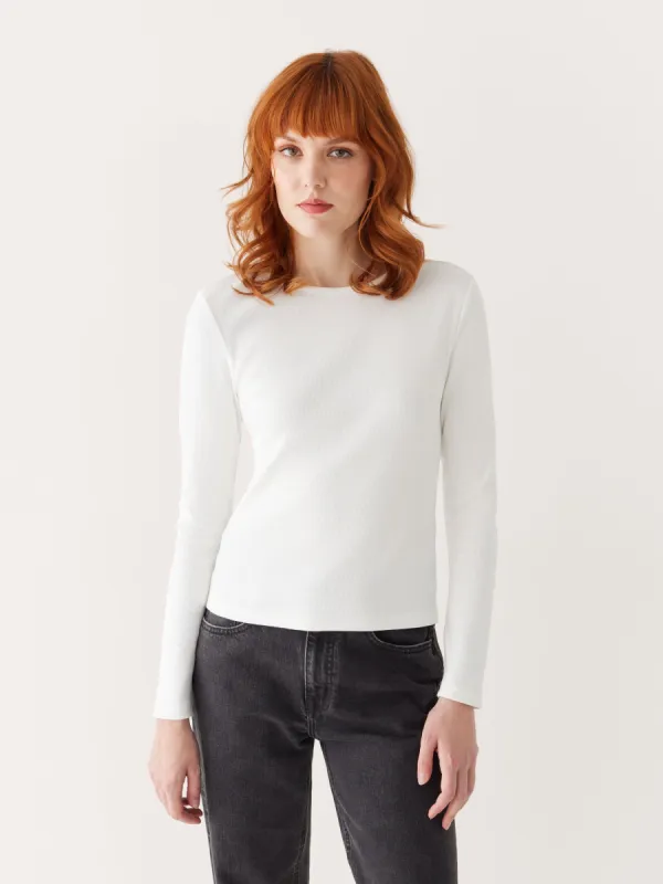 The Long Sleeve Ribbed Top in White sold by Frank & Oak