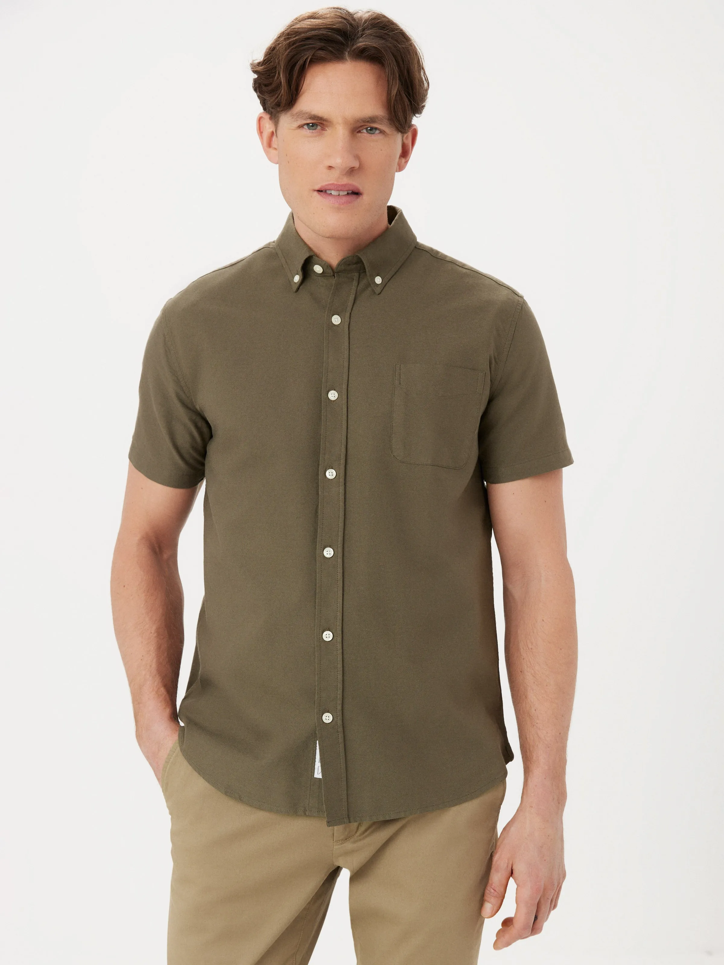 The Jasper Short Sleeve Oxford Shirt in Tuscany Green sold by Frank & Oak