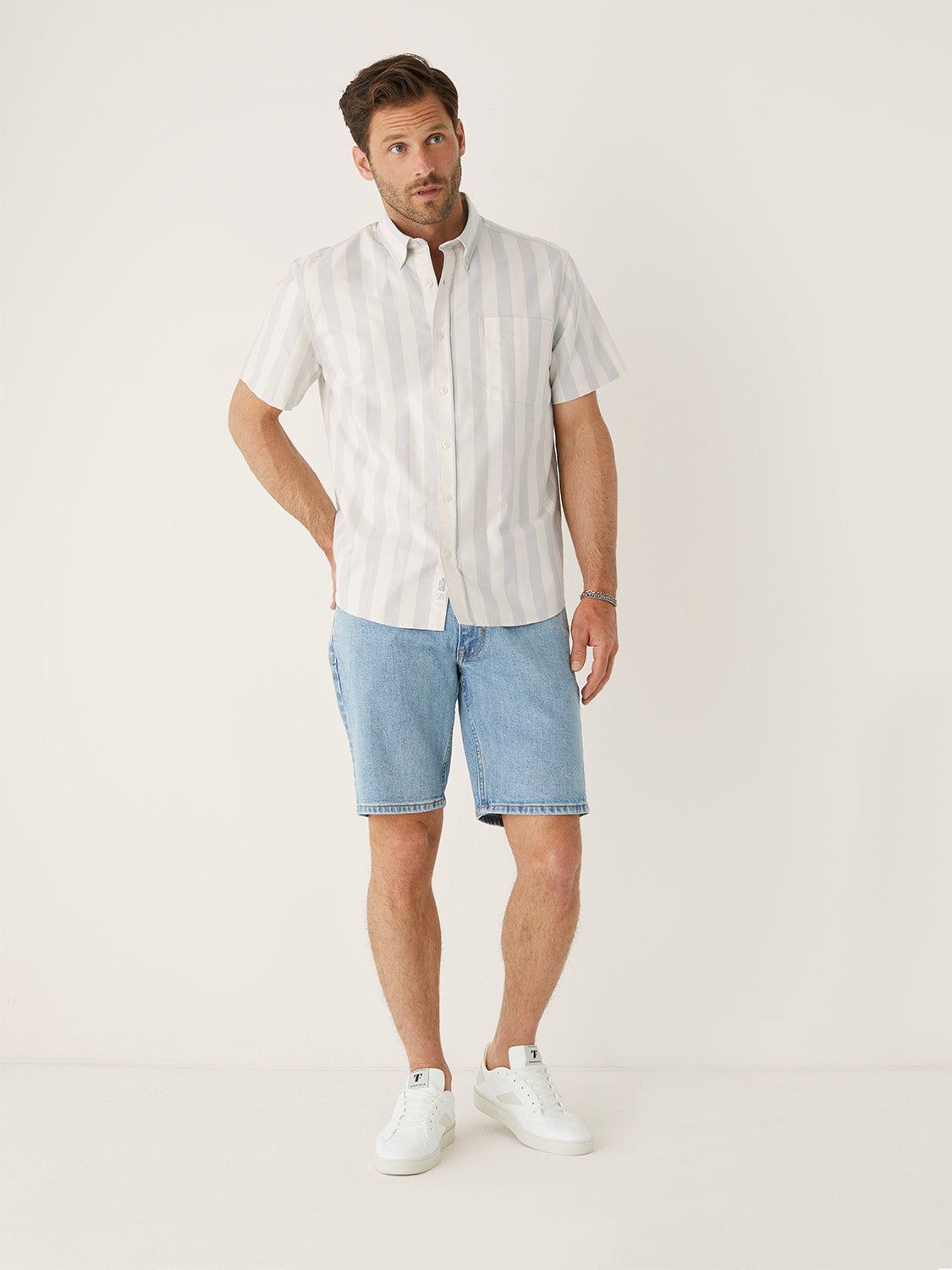 The Striped Short Sleeve Jasper Shirt in Grey Cloud sold by Frank & Oak product image thumbnail 3
