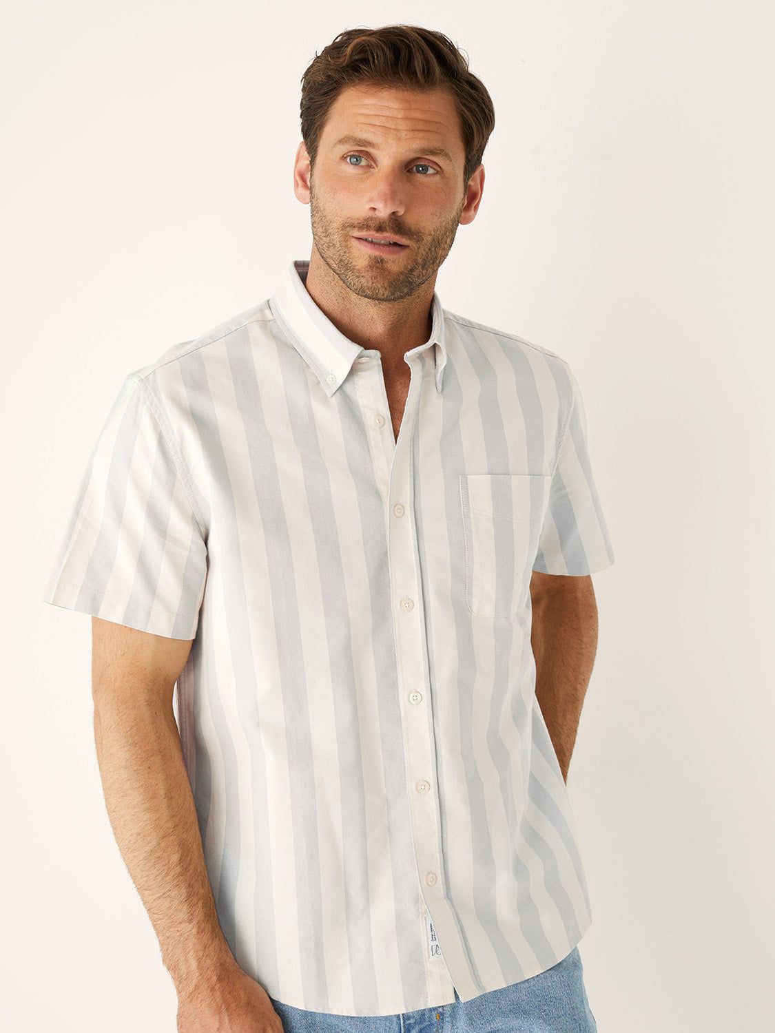 The Striped Short Sleeve Jasper Shirt in Grey Cloud sold by Frank & Oak product image thumbnail 2