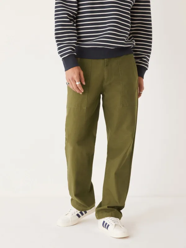 The Joey Straight Fit Work Pant in Dark Olive sold by Frank & Oak