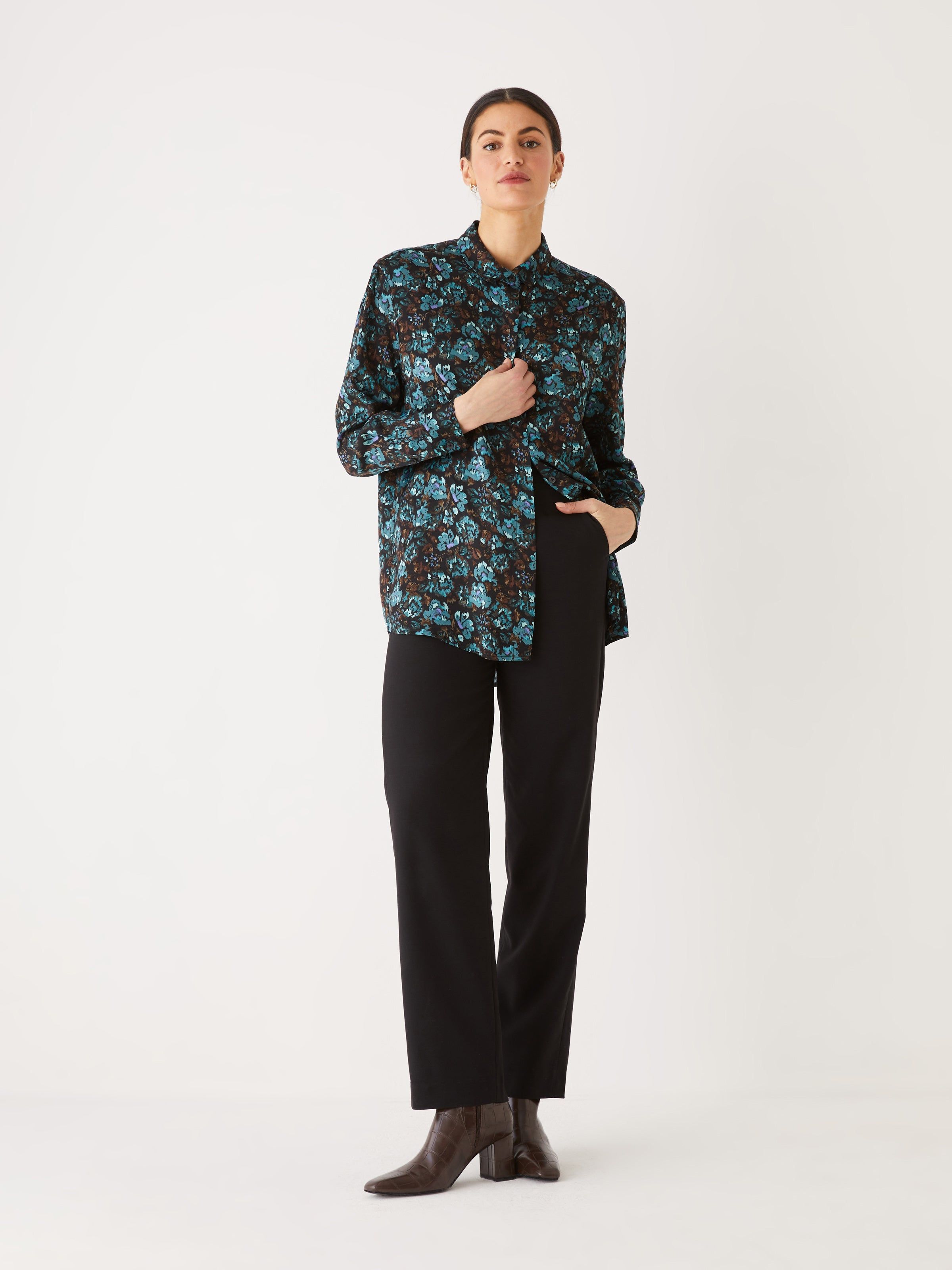 The Satin Blouse in Dark Green sold by Frank & Oak