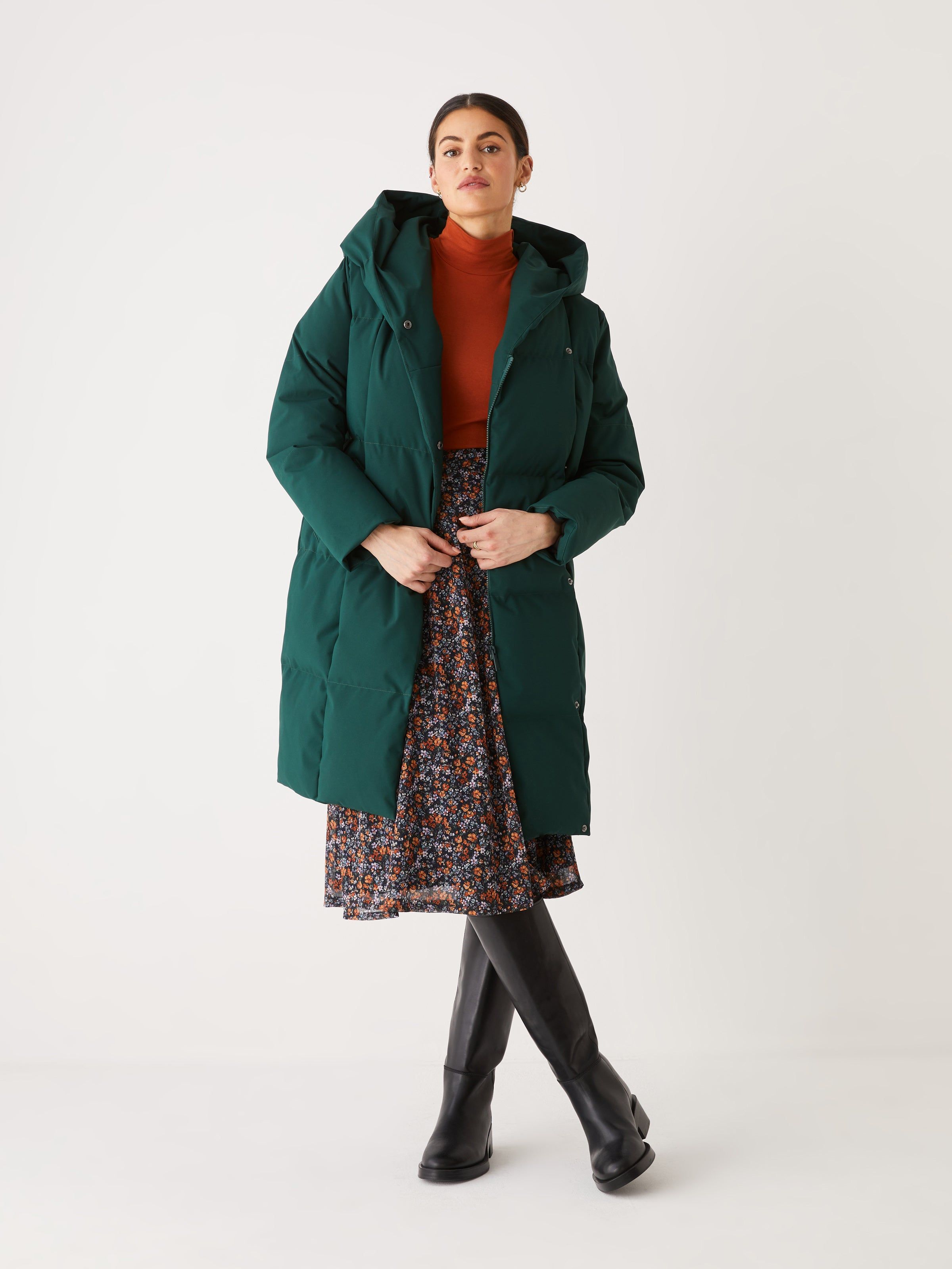 The Hygge Puffer Coat in Pine Grove sold by Frank & Oak