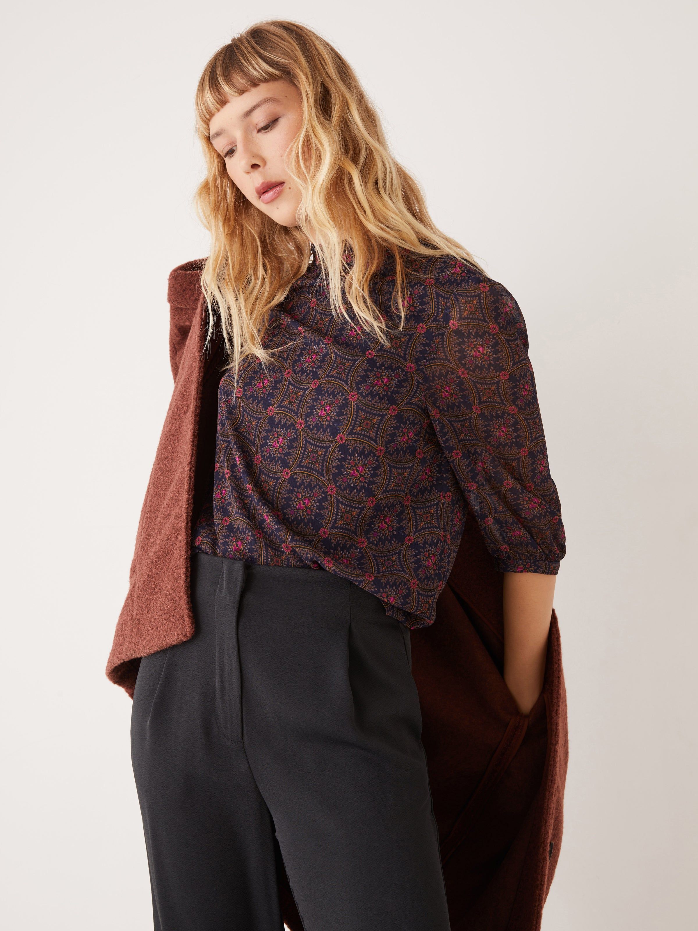 The Printed Button-Up Blouse in Dark Blue sold by Frank & Oak product image thumbnail 3