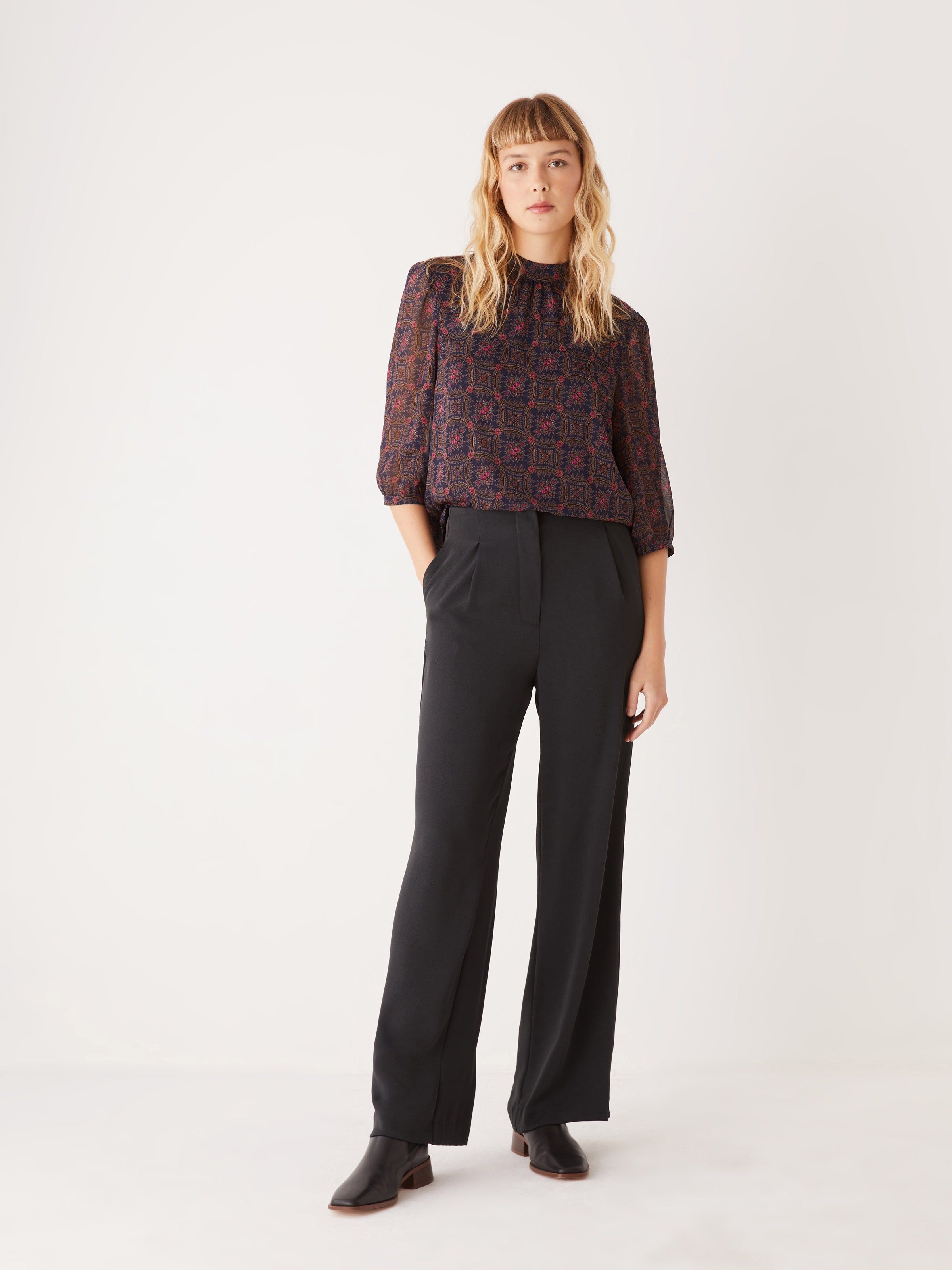 The Printed Button-Up Blouse in Dark Blue sold by Frank & Oak