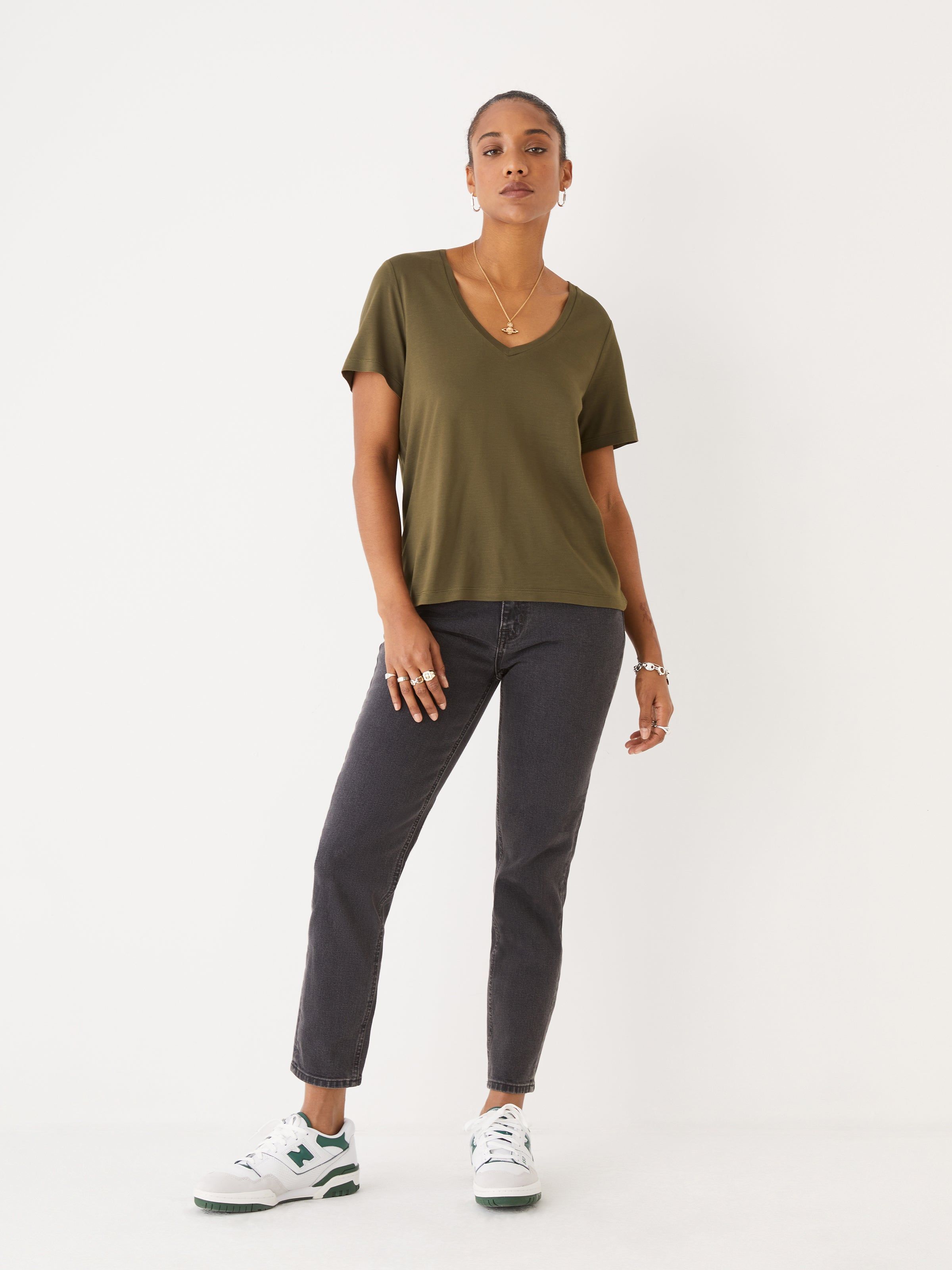 The SuperSoft V-Neck T-Shirt in Dark Olive sold by Frank & Oak product image thumbnail 2