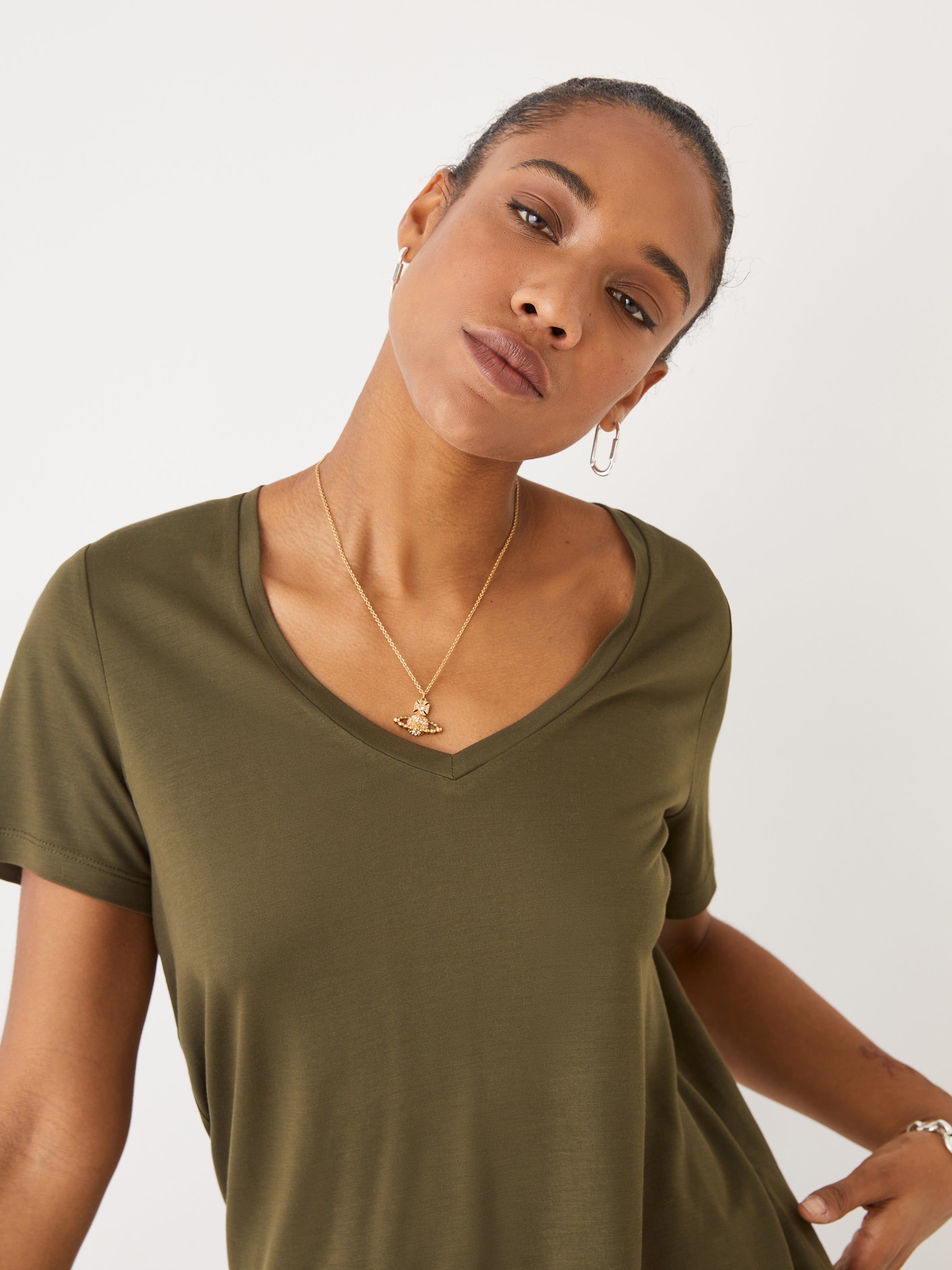 The SuperSoft V-Neck T-Shirt in Dark Olive sold by Frank & Oak