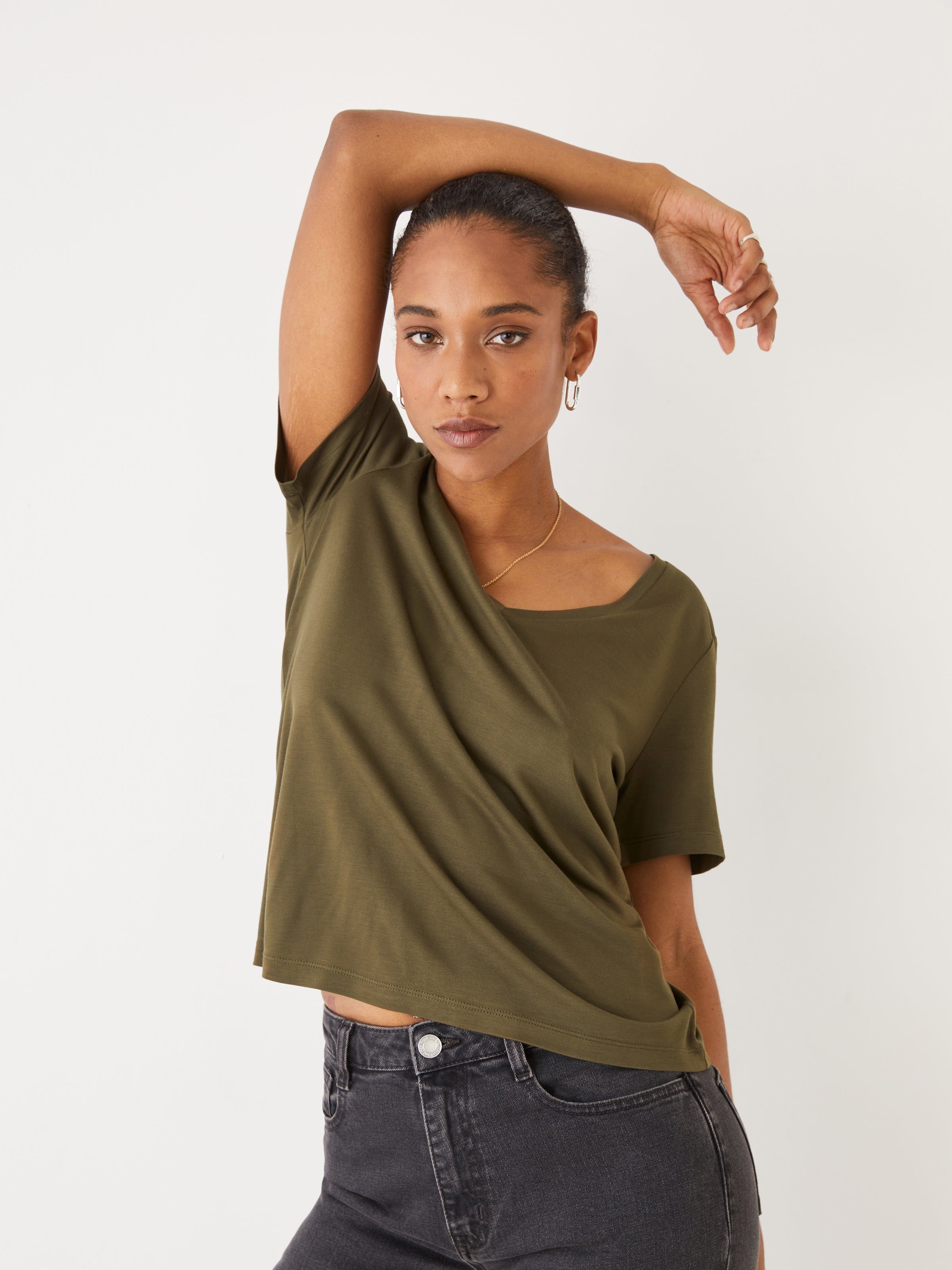 The SuperSoft V-Neck T-Shirt in Dark Olive sold by Frank & Oak product image thumbnail 3