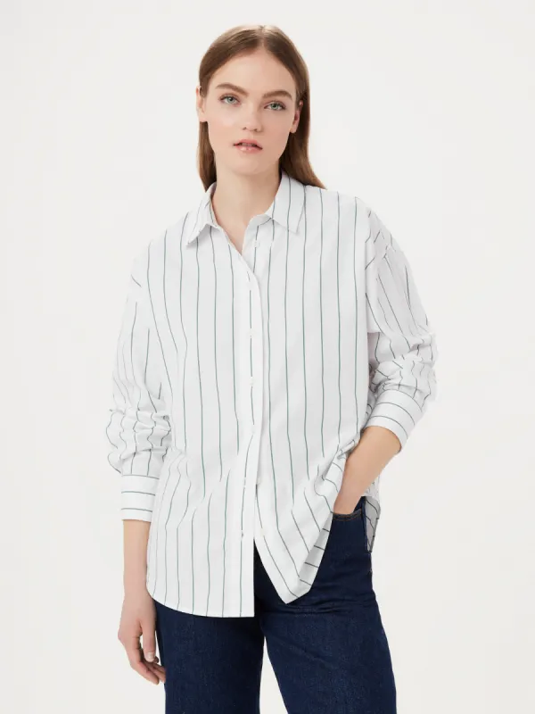 The Loose Striped Kapok Shirt in Dark Green sold by Frank & Oak