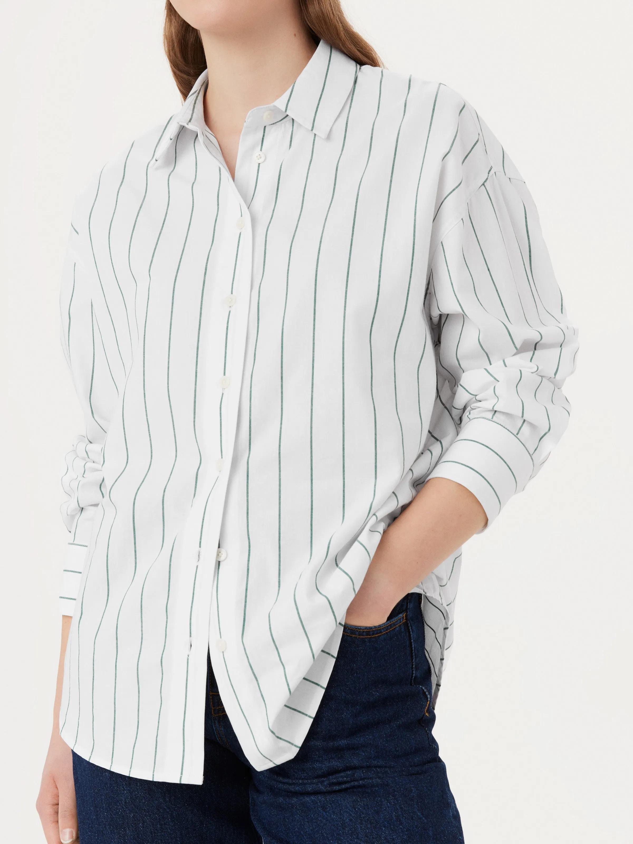 The Loose Striped Kapok Shirt in Dark Green sold by Frank & Oak product image thumbnail 3