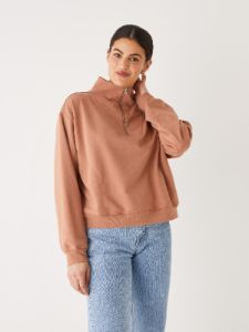The Half-Zip Hybrid Mockneck in Mocha sold by Frank & Oak