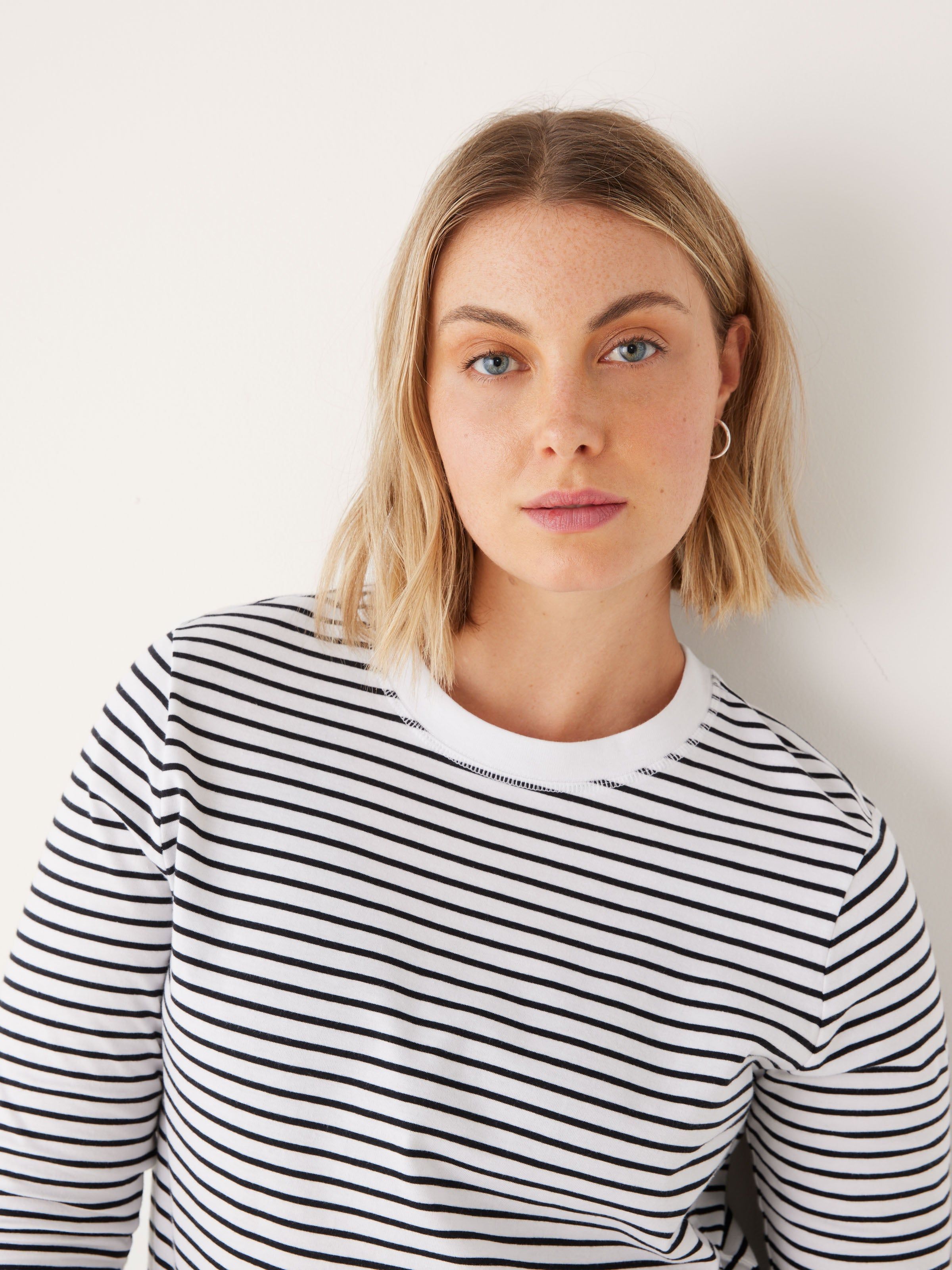The Long Sleeve Striped T-Shirt in White sold by Frank & Oak