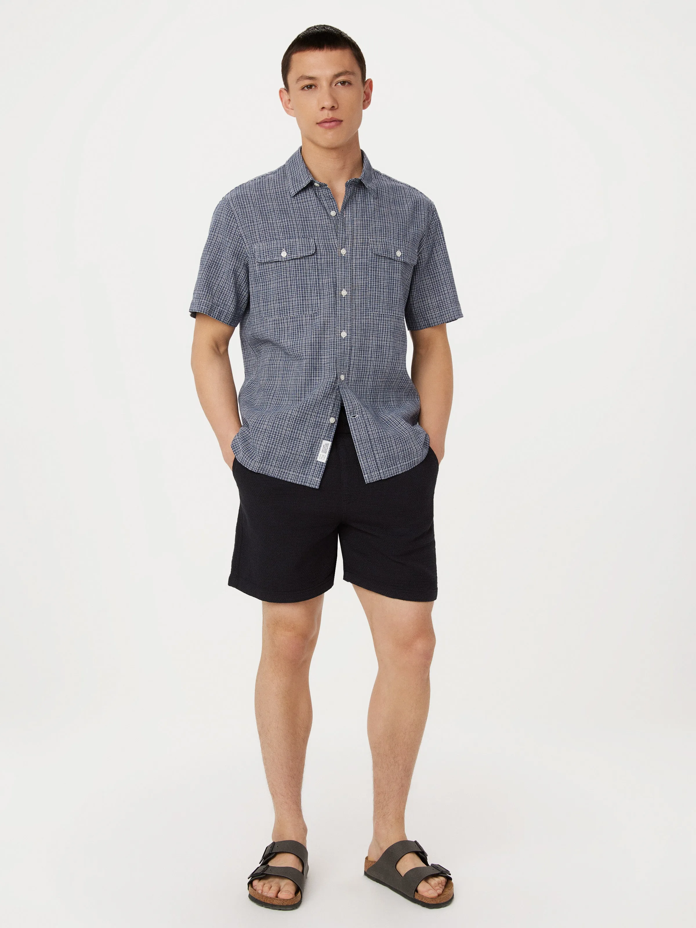 The Short Sleeve Hemp Shirt in Navy sold by Frank & Oak
