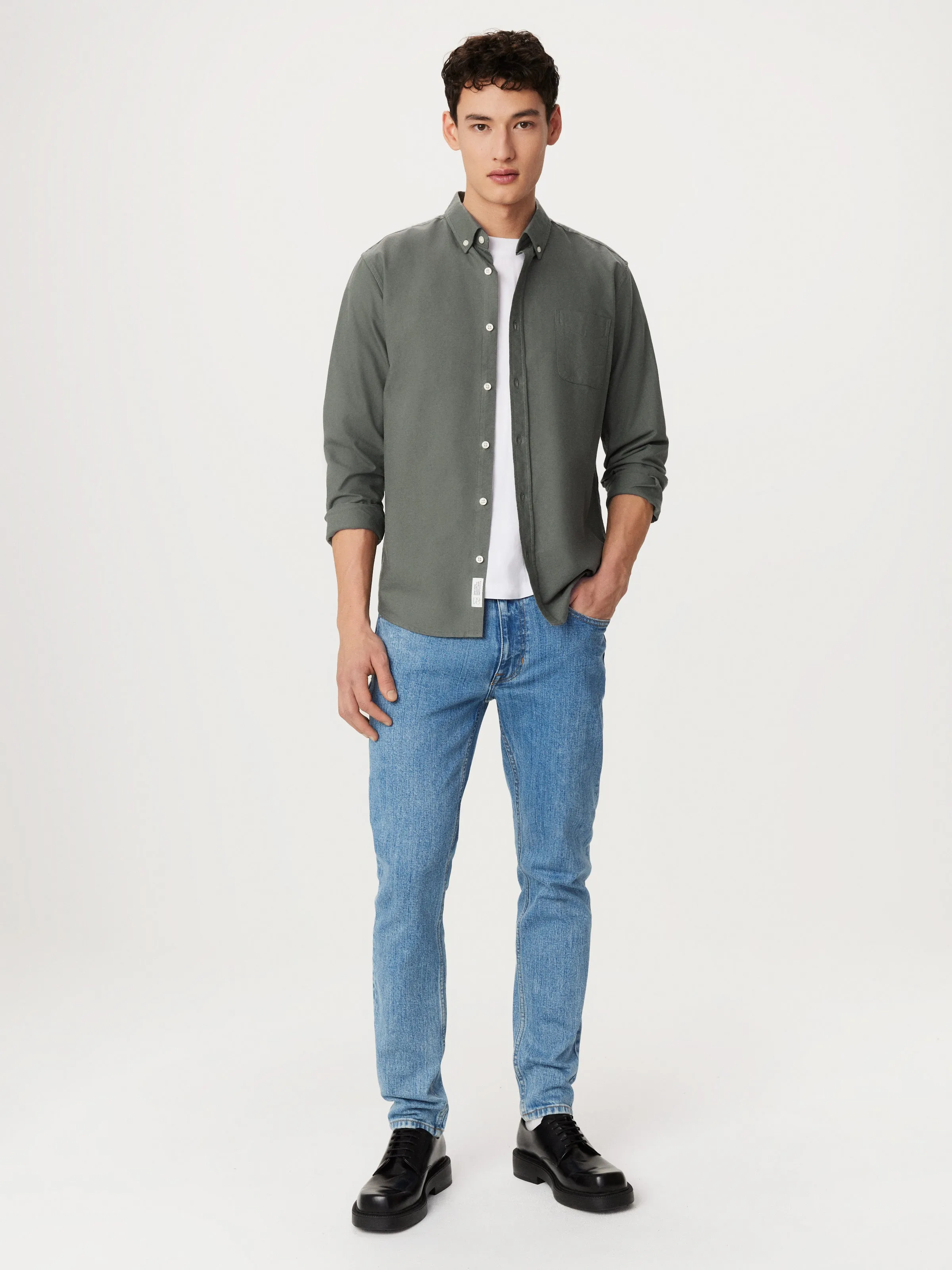 The Jasper Oxford Shirt in Boreal Green sold by Frank & Oak