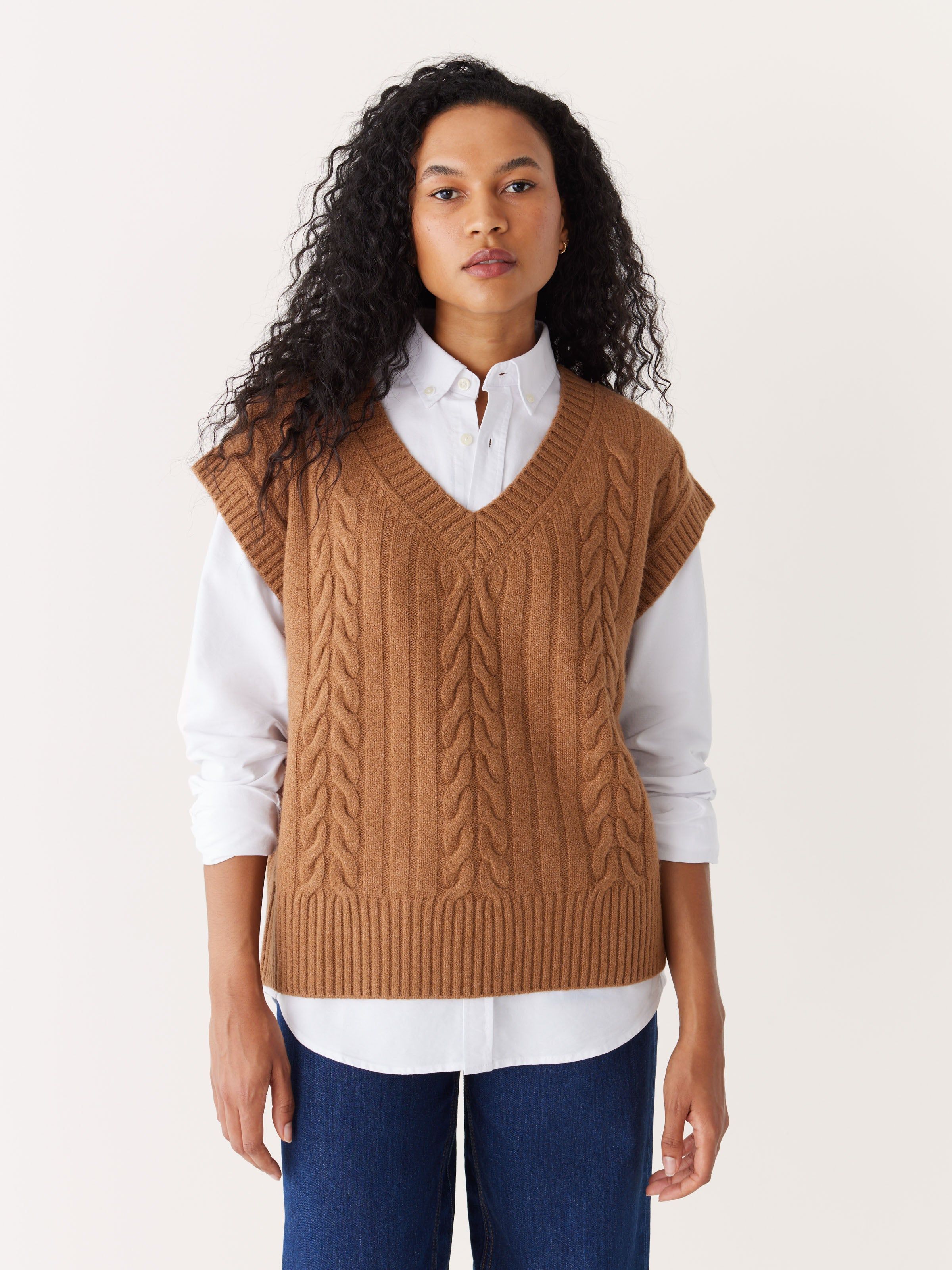 The Comfort Sweater Vest in Mocha sold by Frank & Oak