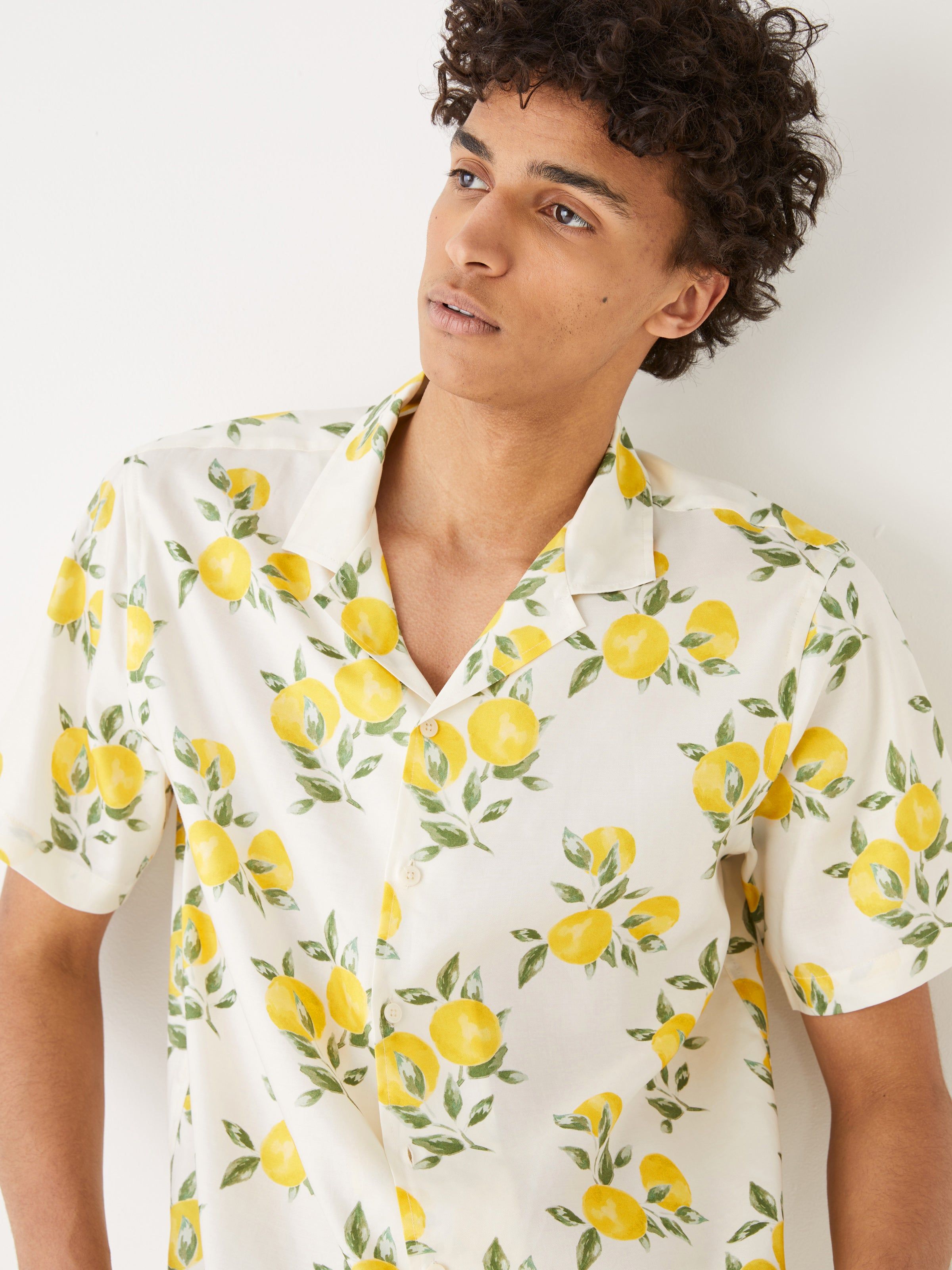 The Tropical Print Resort Shirt in White sold by Frank & Oak