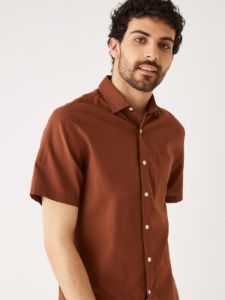 The Short Sleeve Hemp Shirt in Tortoise Brown sold by Frank & Oak