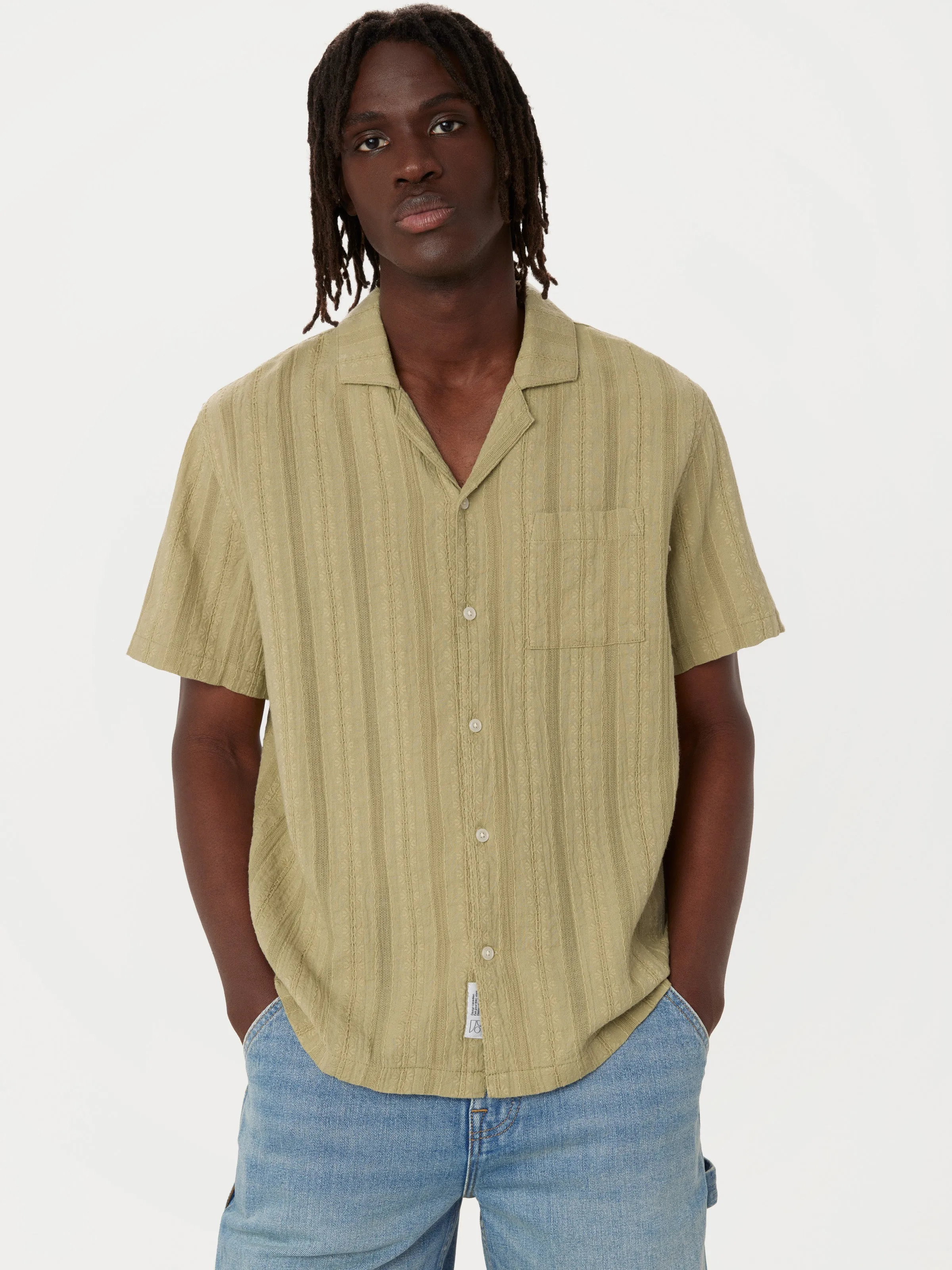 The Textured Camp Collar Shirt in Cardamom sold by Frank & Oak