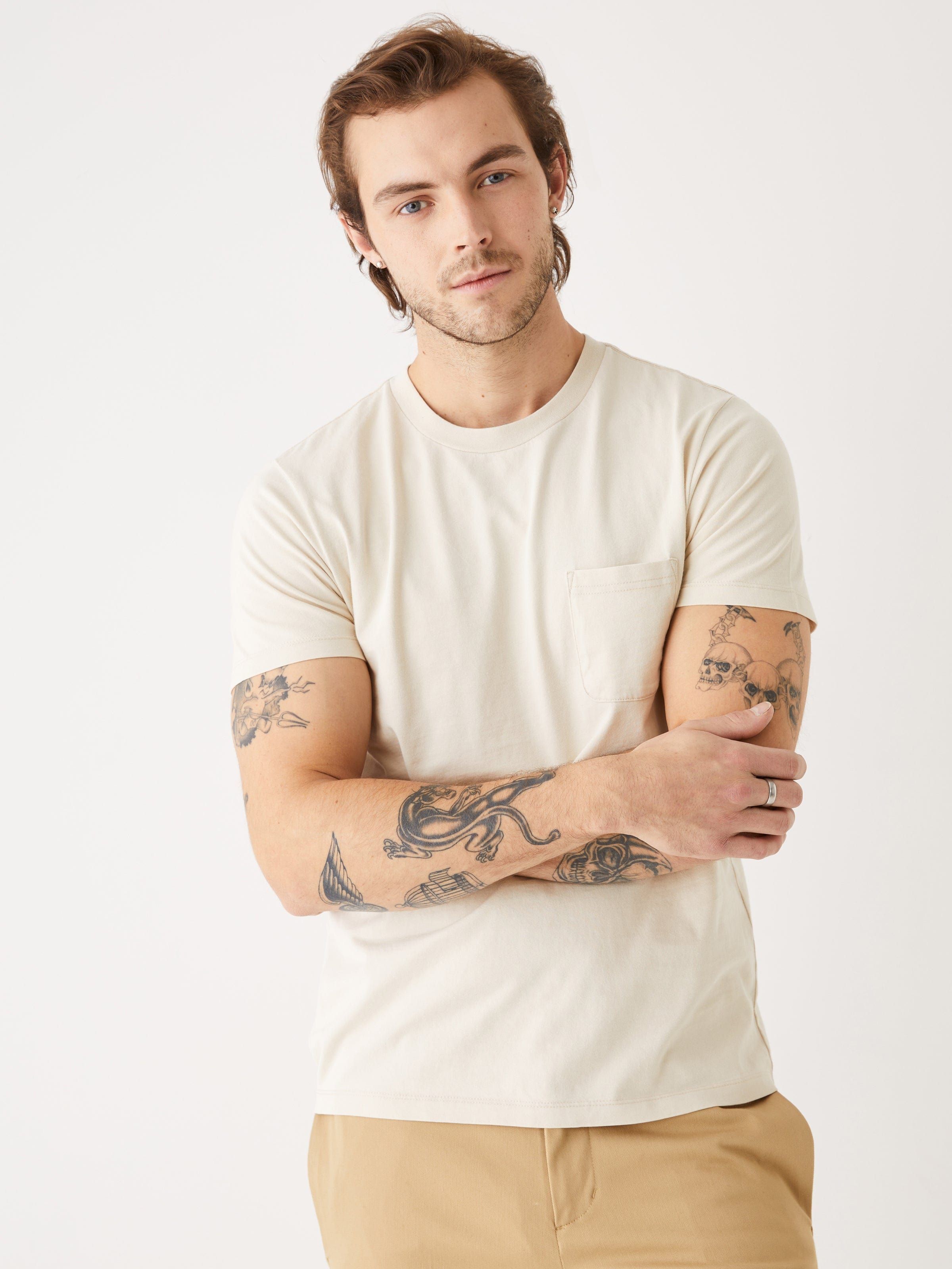 The Eco Dye Pocket T-Shirt in Beige sold by Frank & Oak