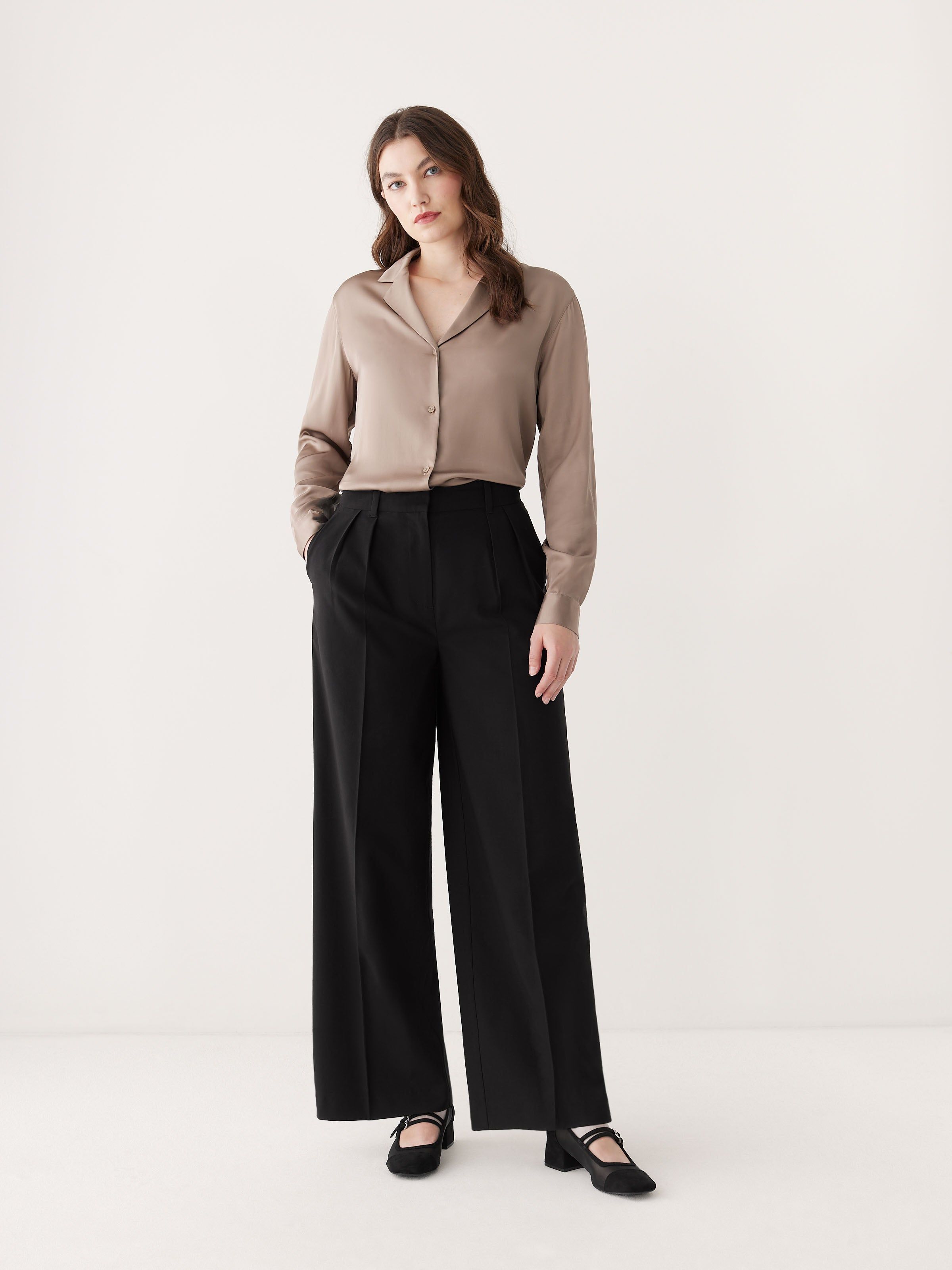 The Emma Wide Pant in Black sold by Frank & Oak