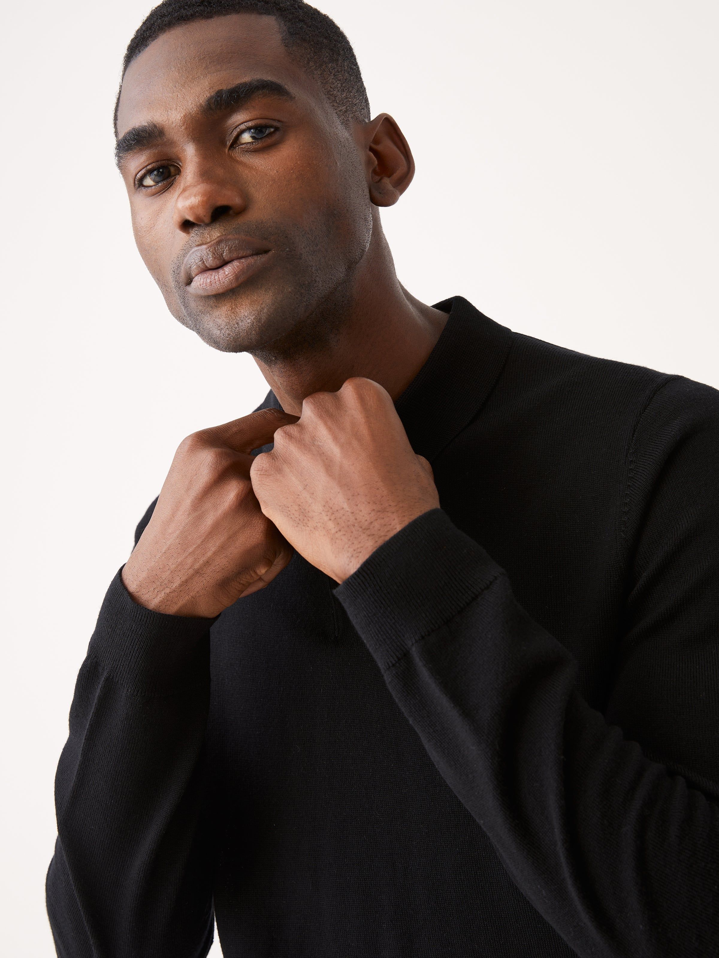 The Merino Wool Polo Sweater in Black sold by Frank & Oak product image thumbnail 4