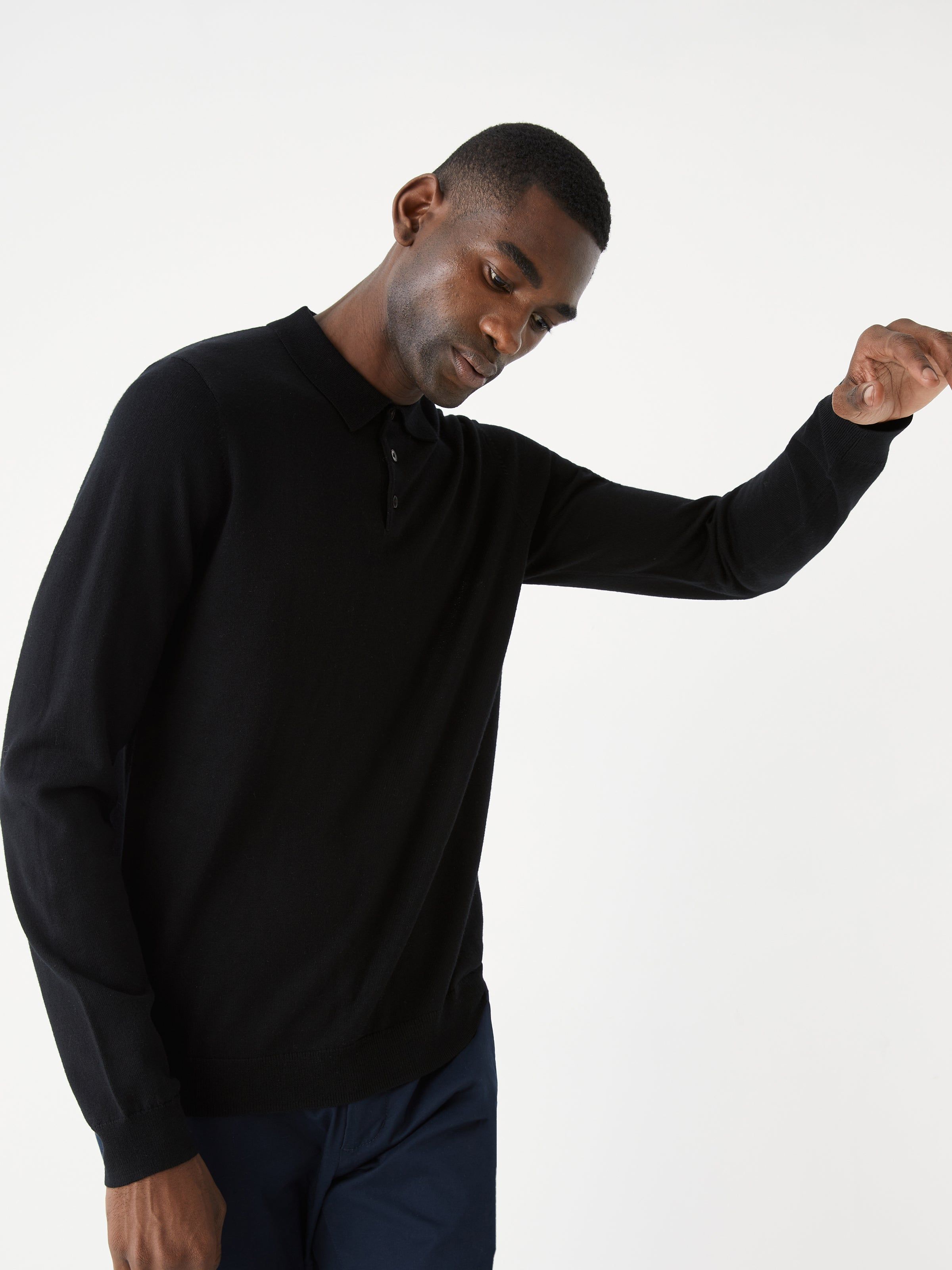 The Merino Wool Polo Sweater in Black sold by Frank & Oak product image thumbnail 2