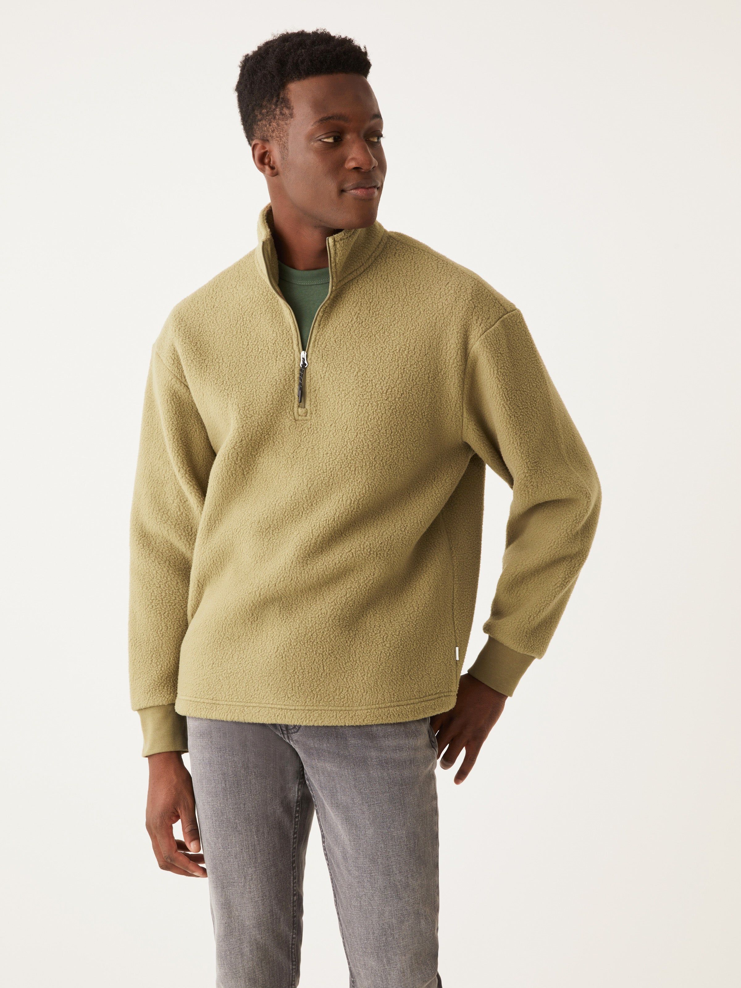 The Polar Fleece Pullover in Khaki sold by Frank & Oak