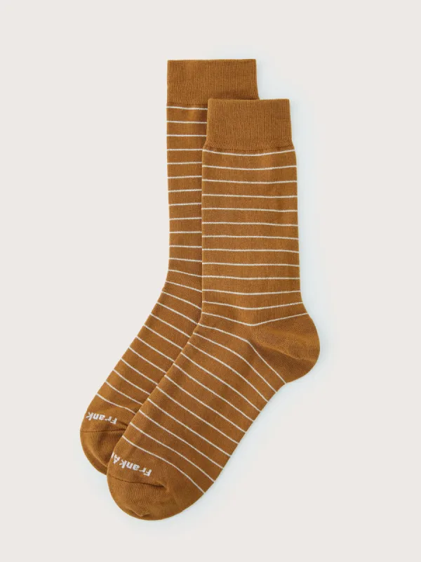 The Striped Calf-Length Socks in Brown sold by Frank & Oak