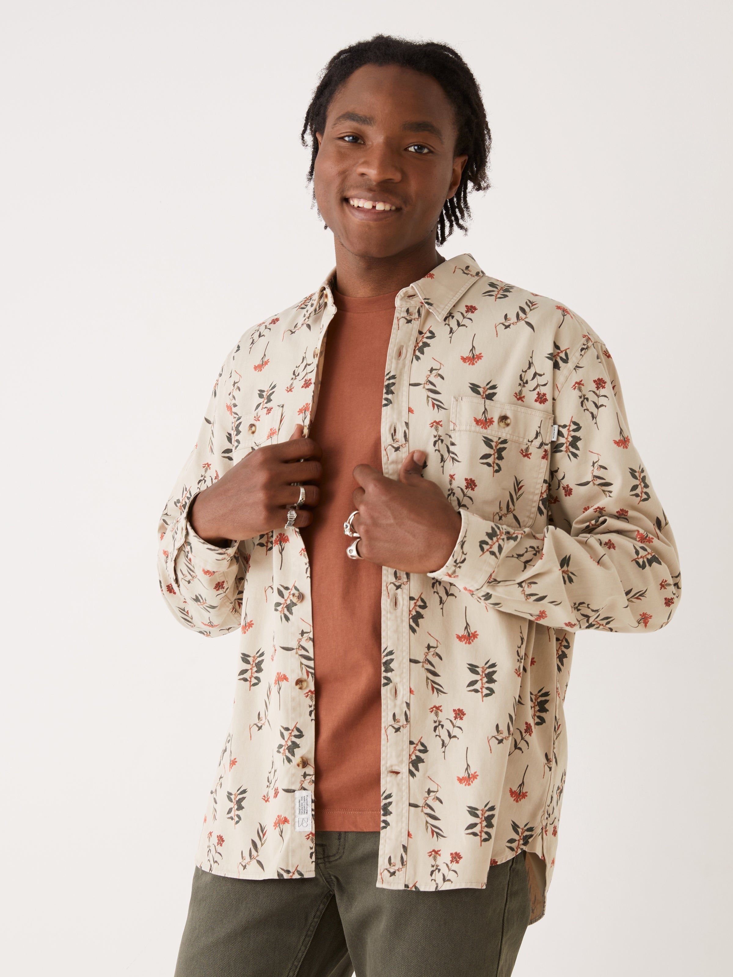 The Botanical Print Shirt in Feather Grey sold by Frank & Oak