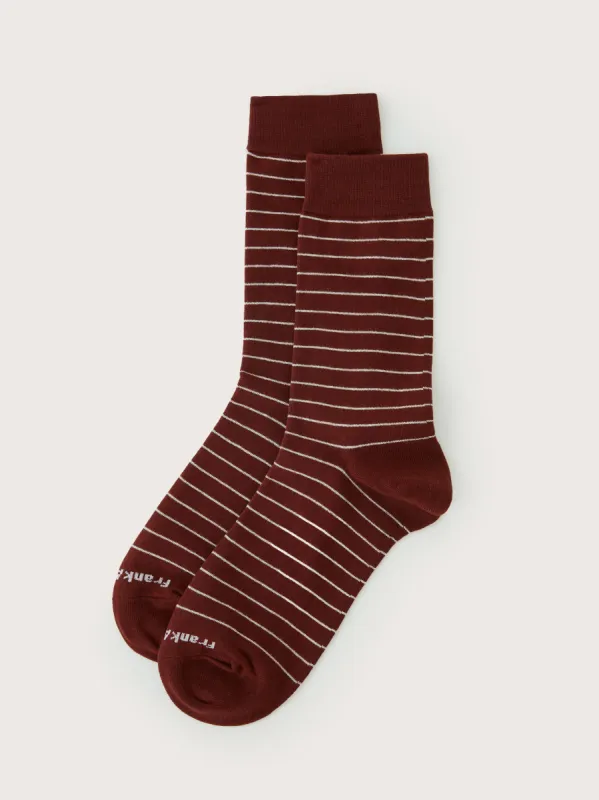 The Striped Calf-Length Socks in Russet Brown sold by Frank & Oak
