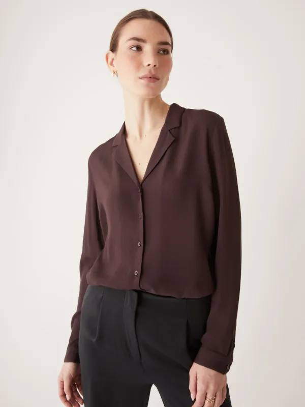 The Long Sleeve Camp Collar Blouse in Chocolate sold by Frank & Oak