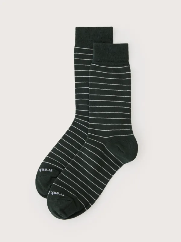 The Striped Calf-Length Socks in Pine Grove sold by Frank & Oak