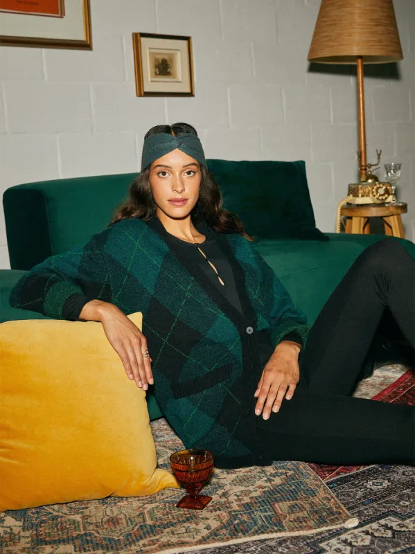 The Argyle Cardigan in Dark Teal sold by Frank & Oak
