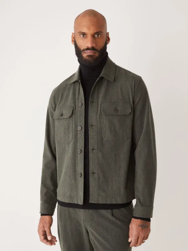 The Flex Brushed Overshirt in Green sold by Frank & Oak